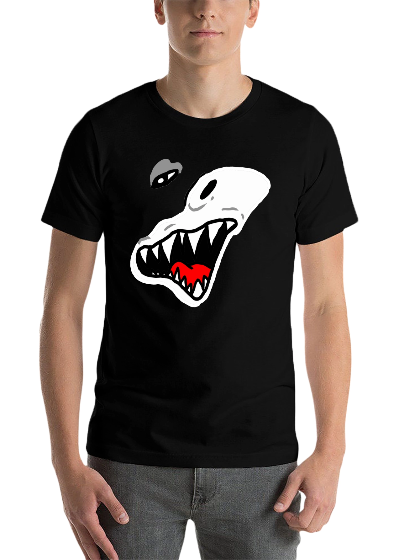 Black Men's Black T-Shirt with Cartoon Alligator Graphic view 7