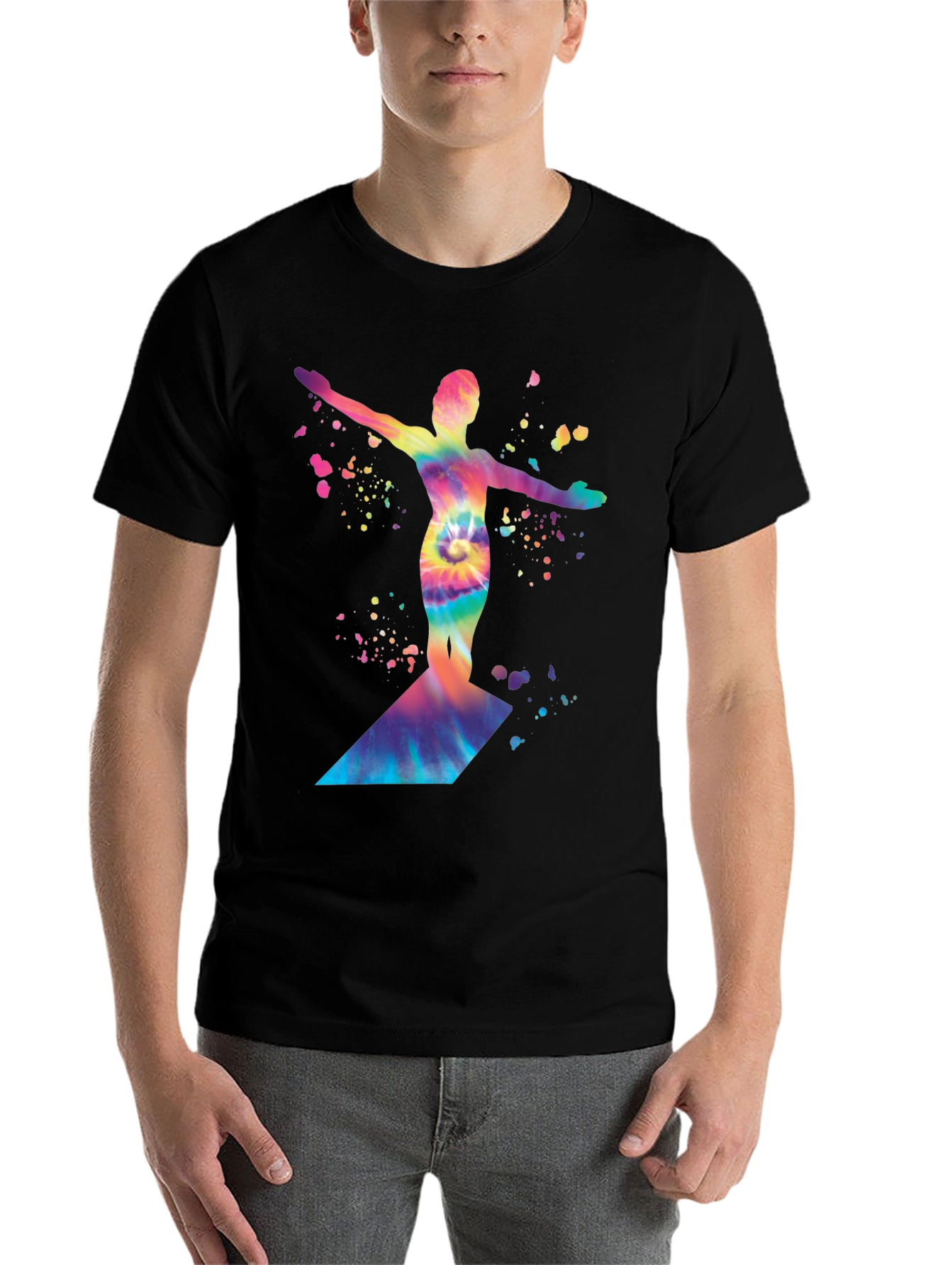 Black Tie-Dye Diver Graphic Black T-Shirt view 7