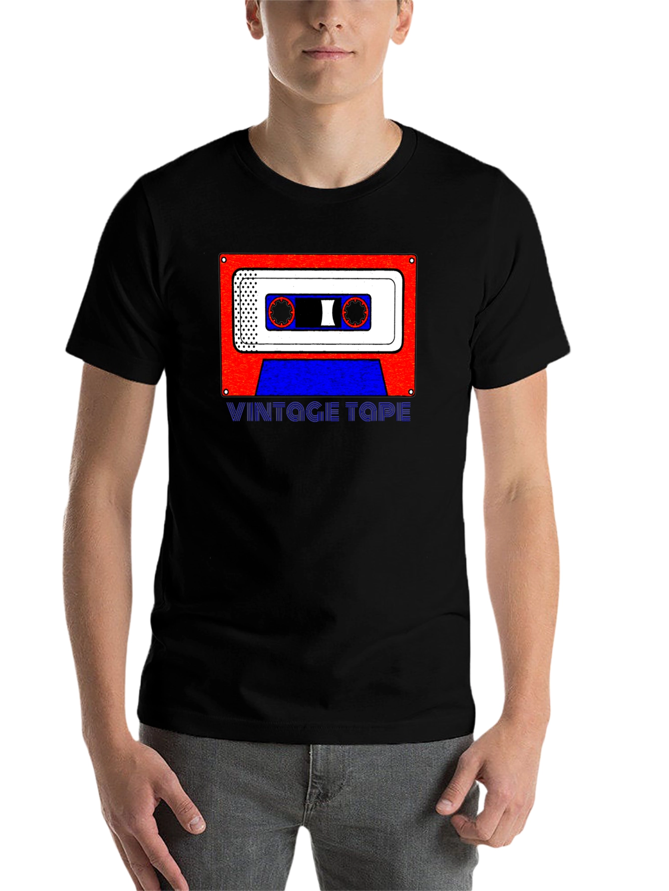 Black Vintage Tape Graphic Tee - Retro Style view 7