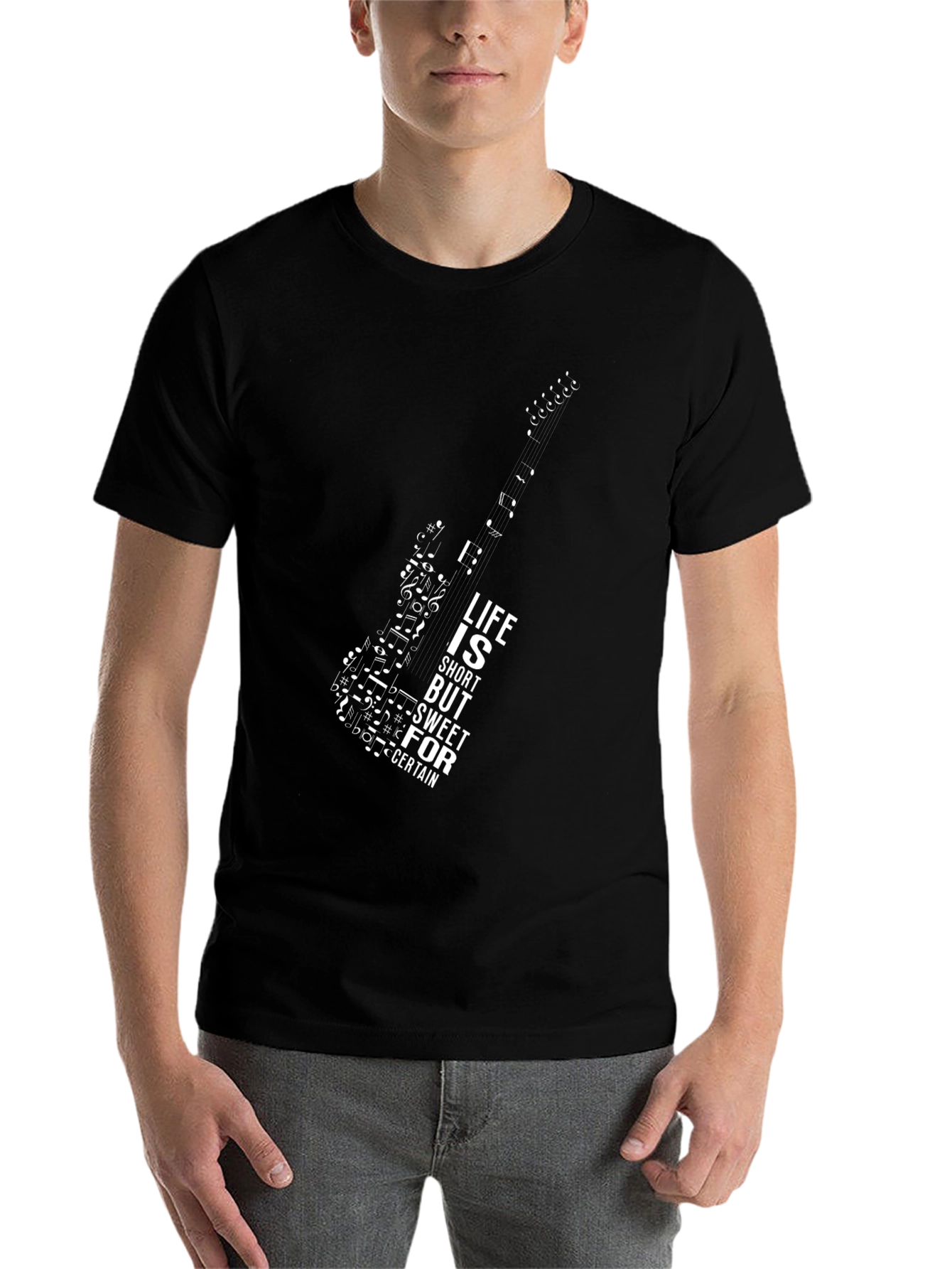 Black Guitar Music Note Graphic Tee view 7