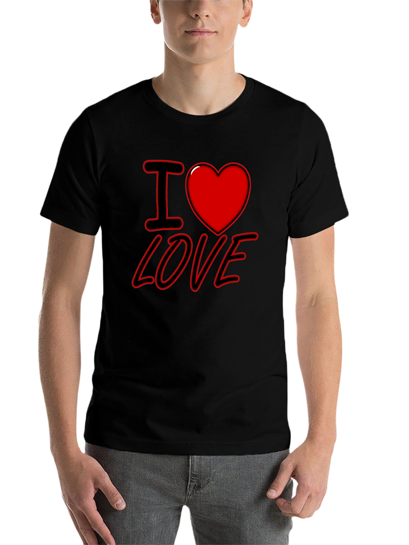 Black I Heart Love Graphic Print Black T-Shirt view 7