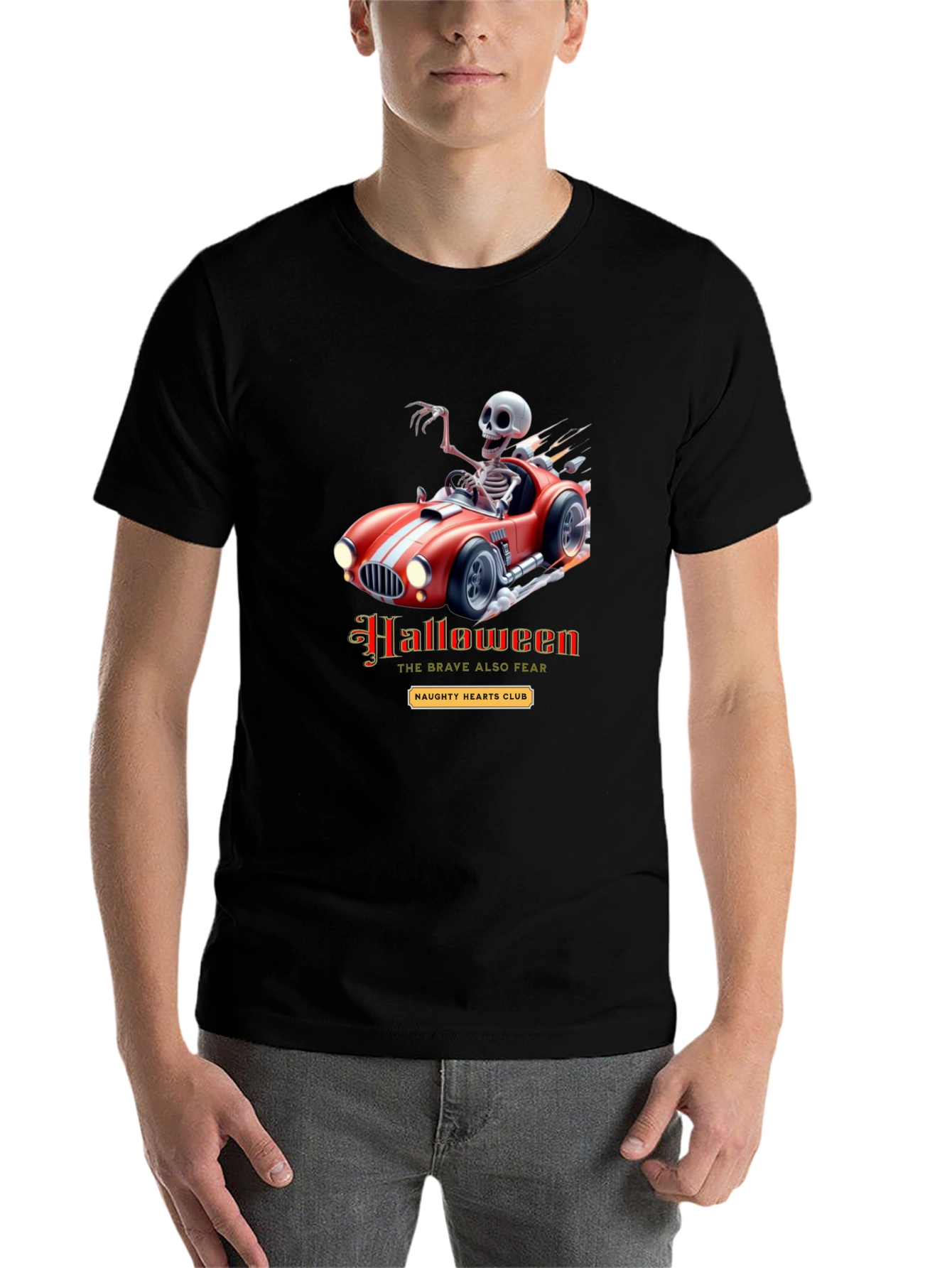 Black Skeleton Race Car Halloween T-Shirt view 7