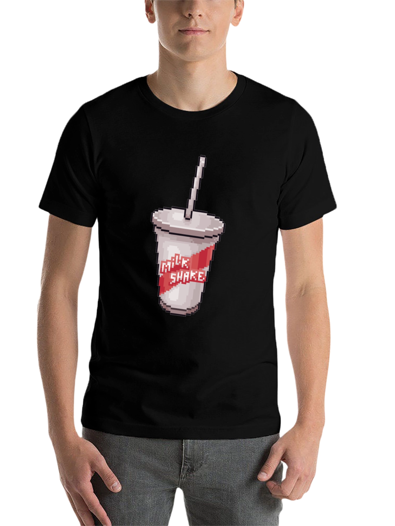 Black Retro Pixel Milkshake T-Shirt - Classic Black Tee view 7
