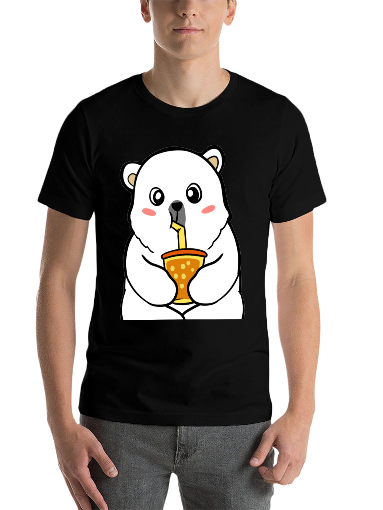 Black Cute Polar Bear Bubble Tea T-Shirt - Unisex view 7