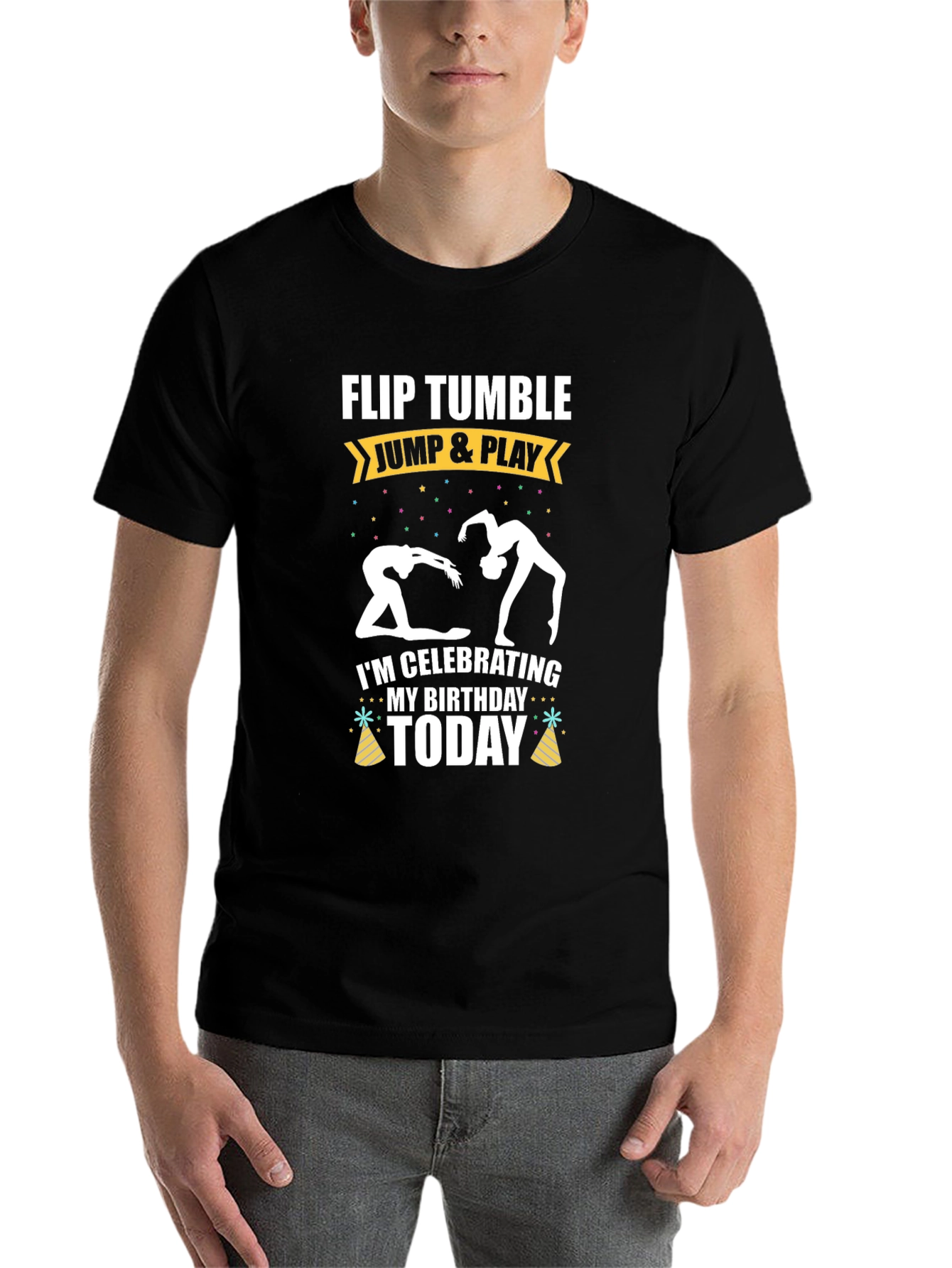 Black Gymnastics Birthday T-Shirt - Flip Tumble Jump & Play view 7