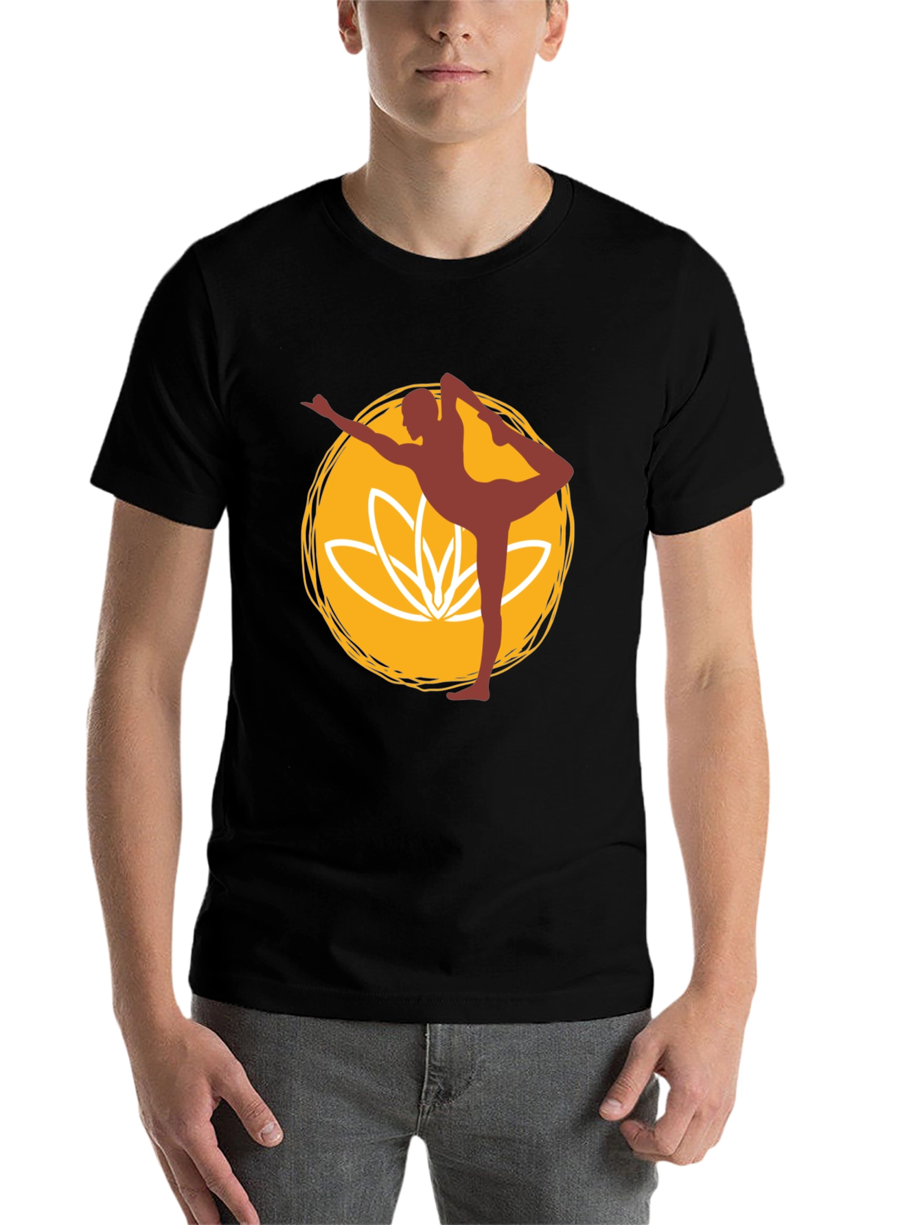 Black Yoga Pose Graphic Tee - Black Cotton Blend T-Shirt view 7