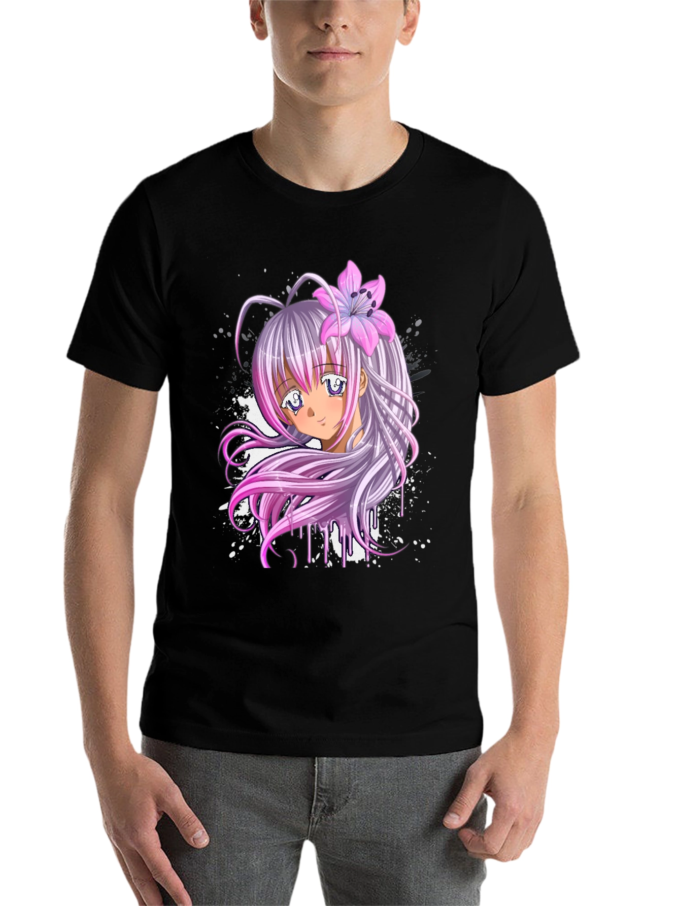 Black Anime Girl Graphic Black T-Shirt view 7
