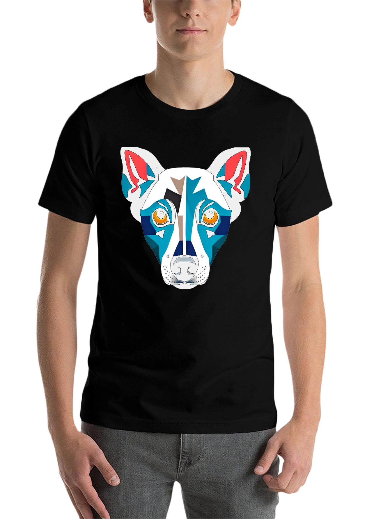 Black Geometric Dog Graphic Black T-Shirt view 7