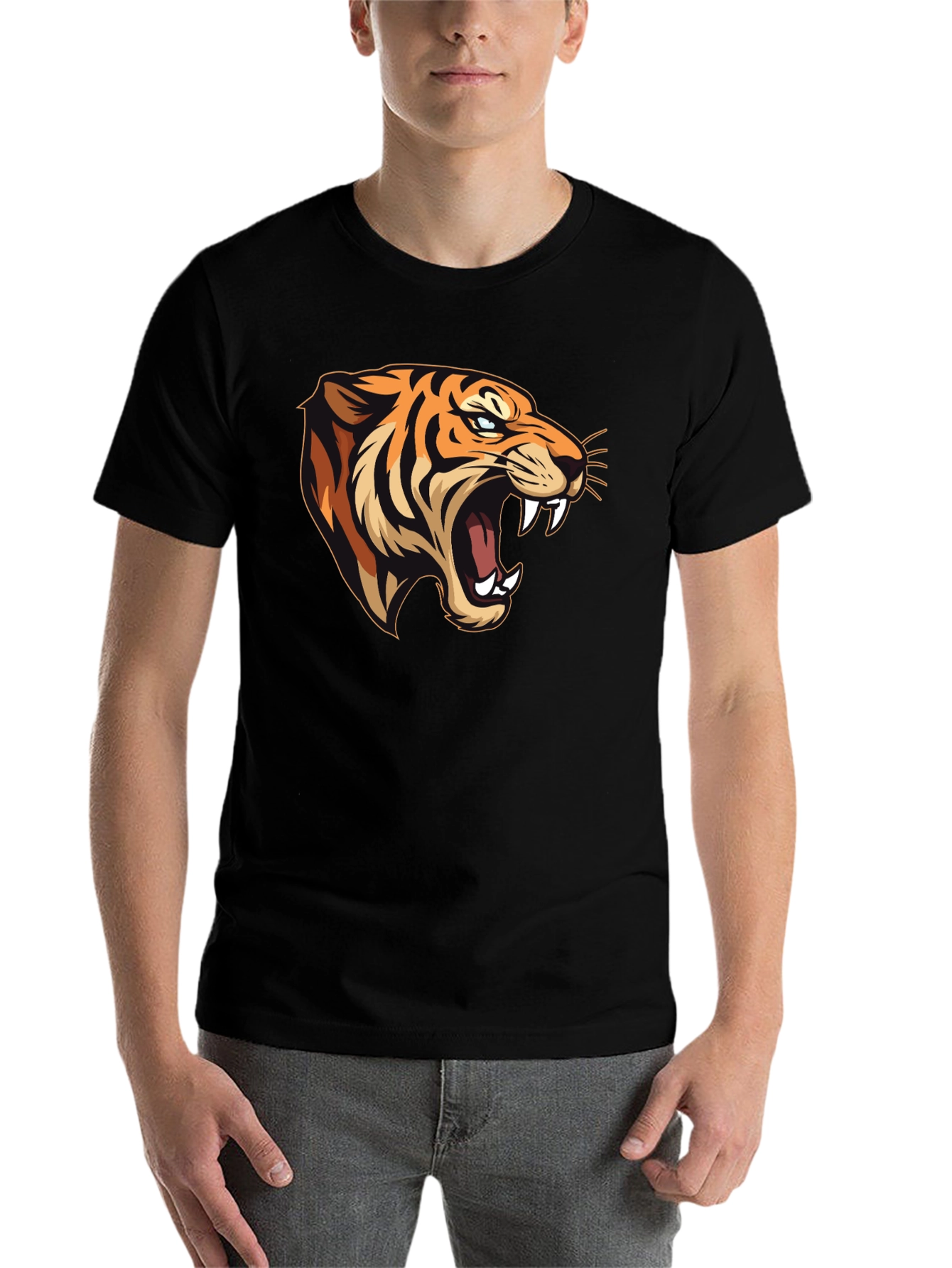 Black Fierce Tiger Graphic Tee - Men's Black T-Shirt view 7