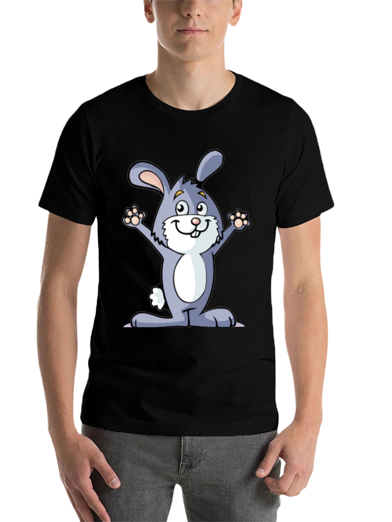 Black Funny Rabbit Graphic Tee - Black Cotton T-Shirt view 7