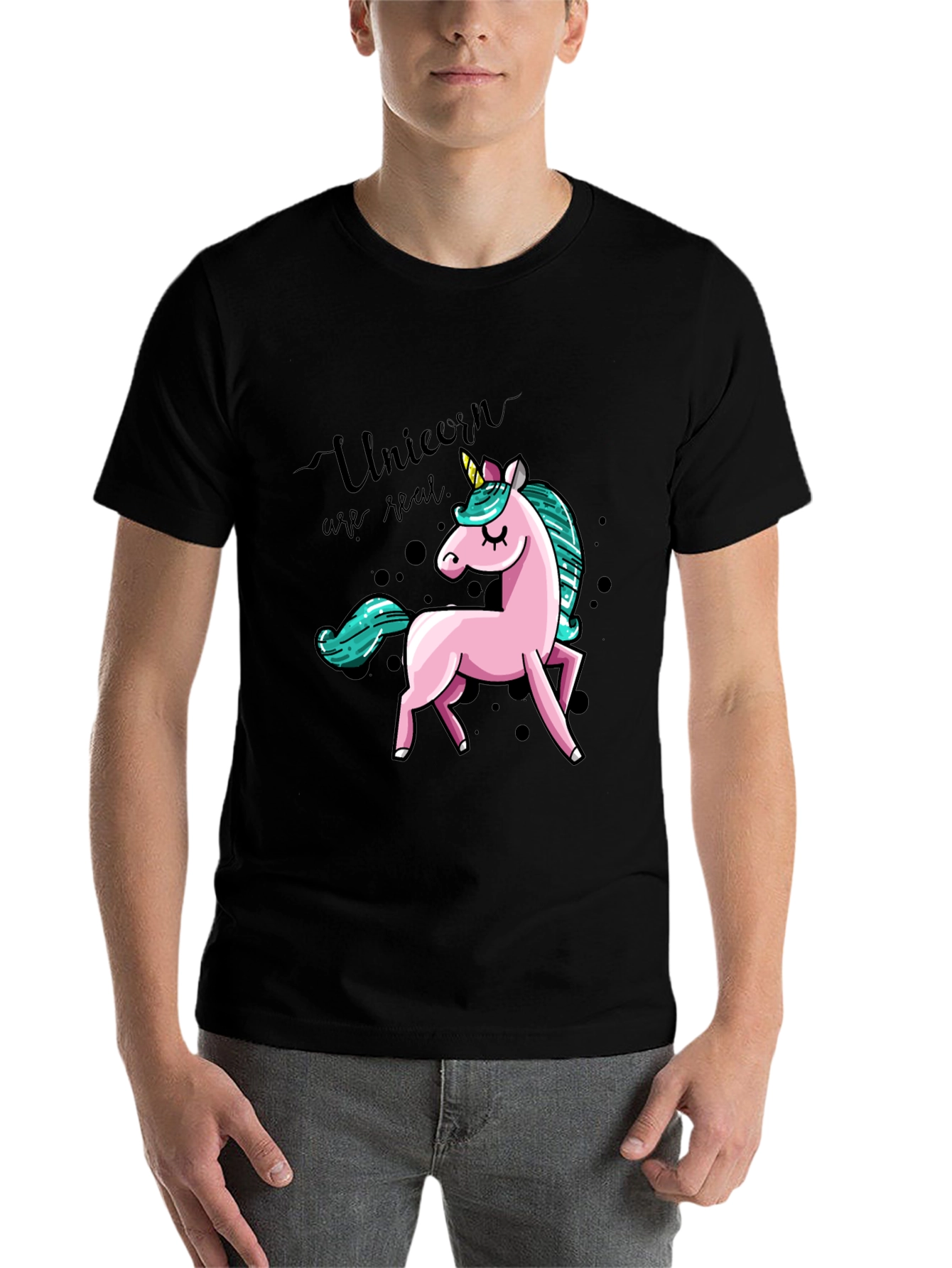 Unicorn Graphic Print T-Shirt - Black - 7