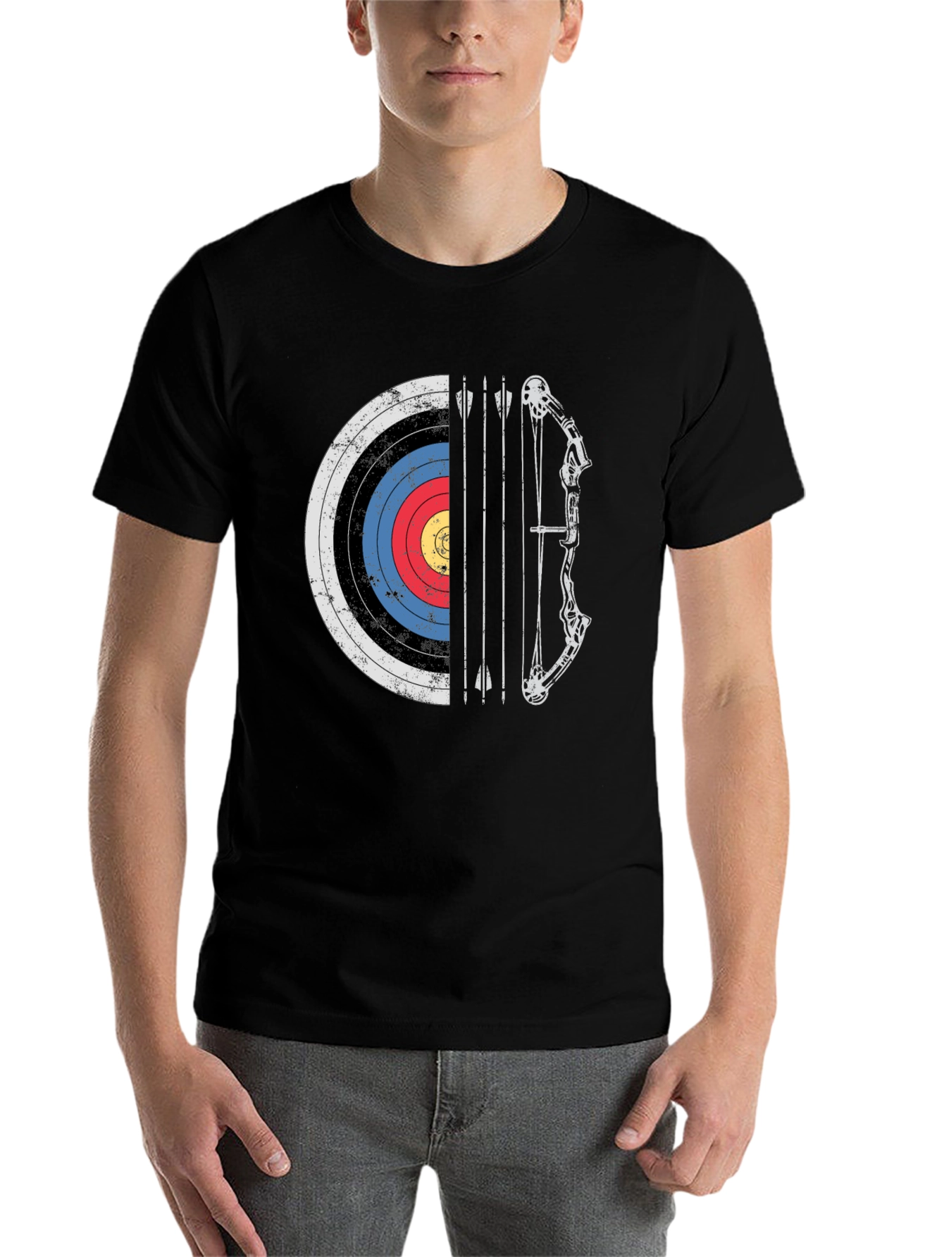 Black Archery Target Bow and Arrow Graphic Tee view 7
