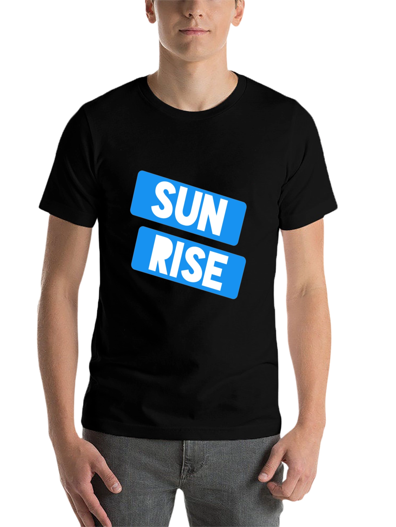 Black Sunrise Graphic Print Crew Neck Men's T-Shirt view 7