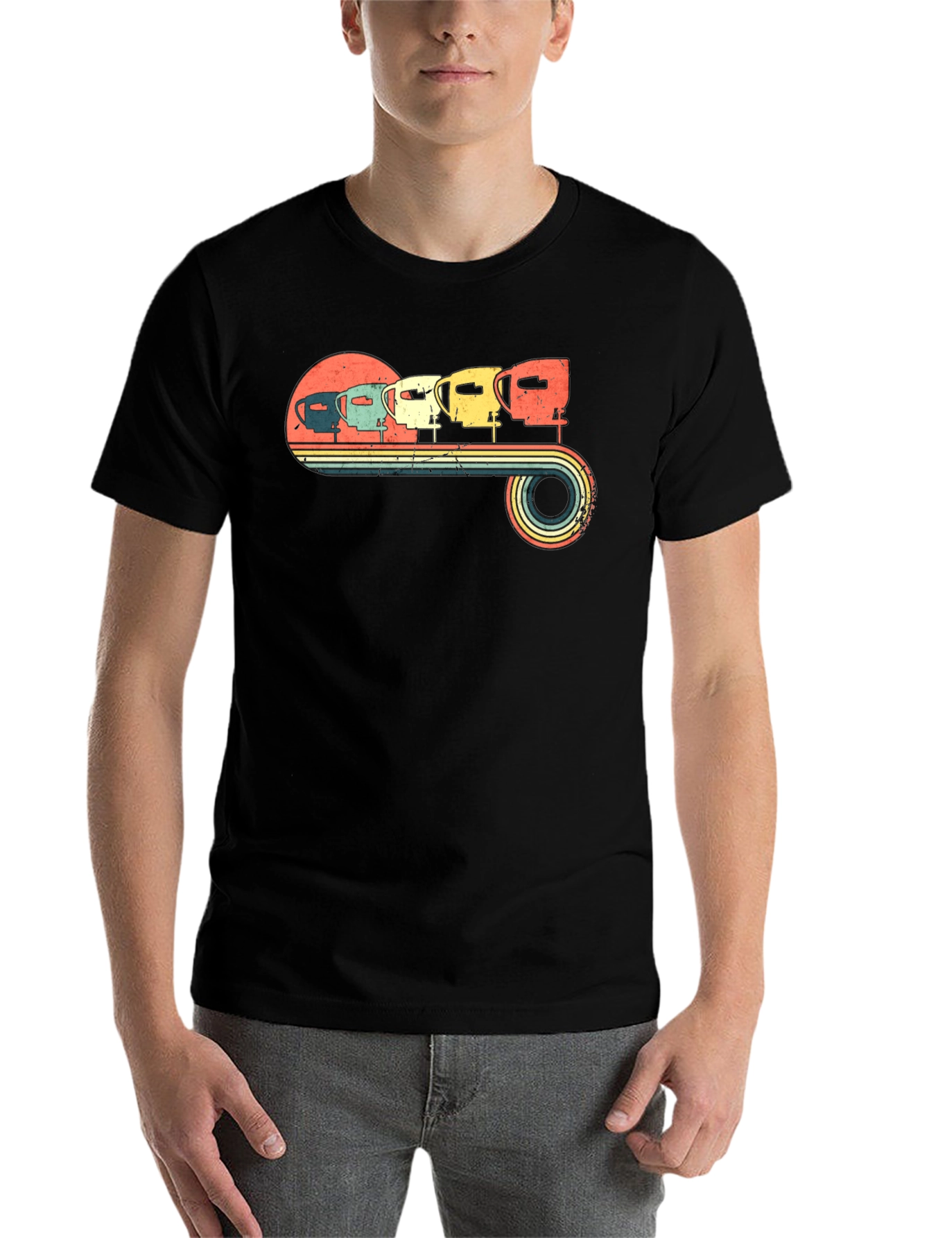 Black Vintage Camper Van T-Shirt view 7