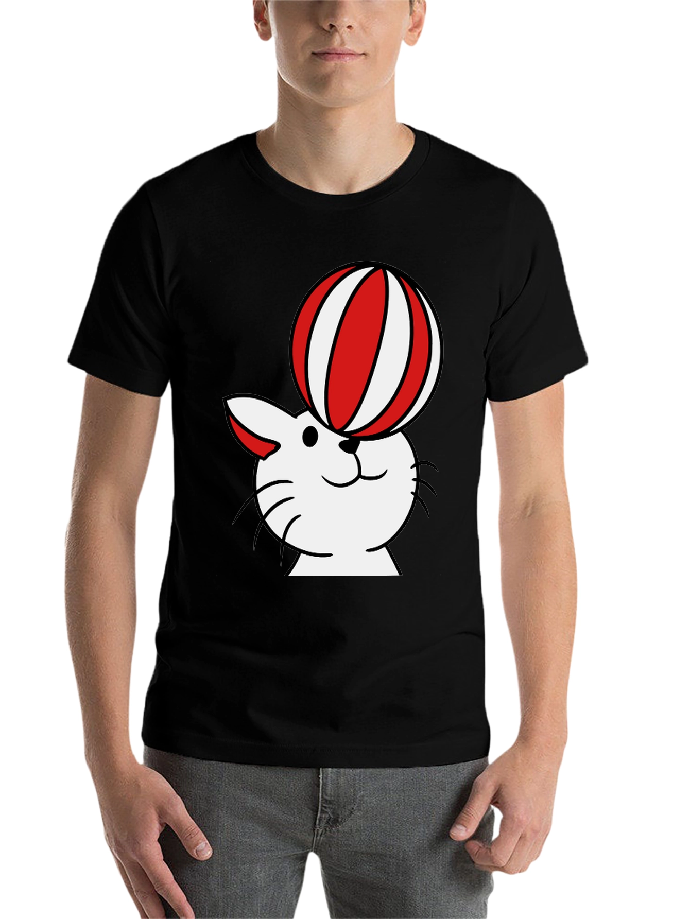 Black Cat with Ball T-Shirt - Whimsical Design view 7