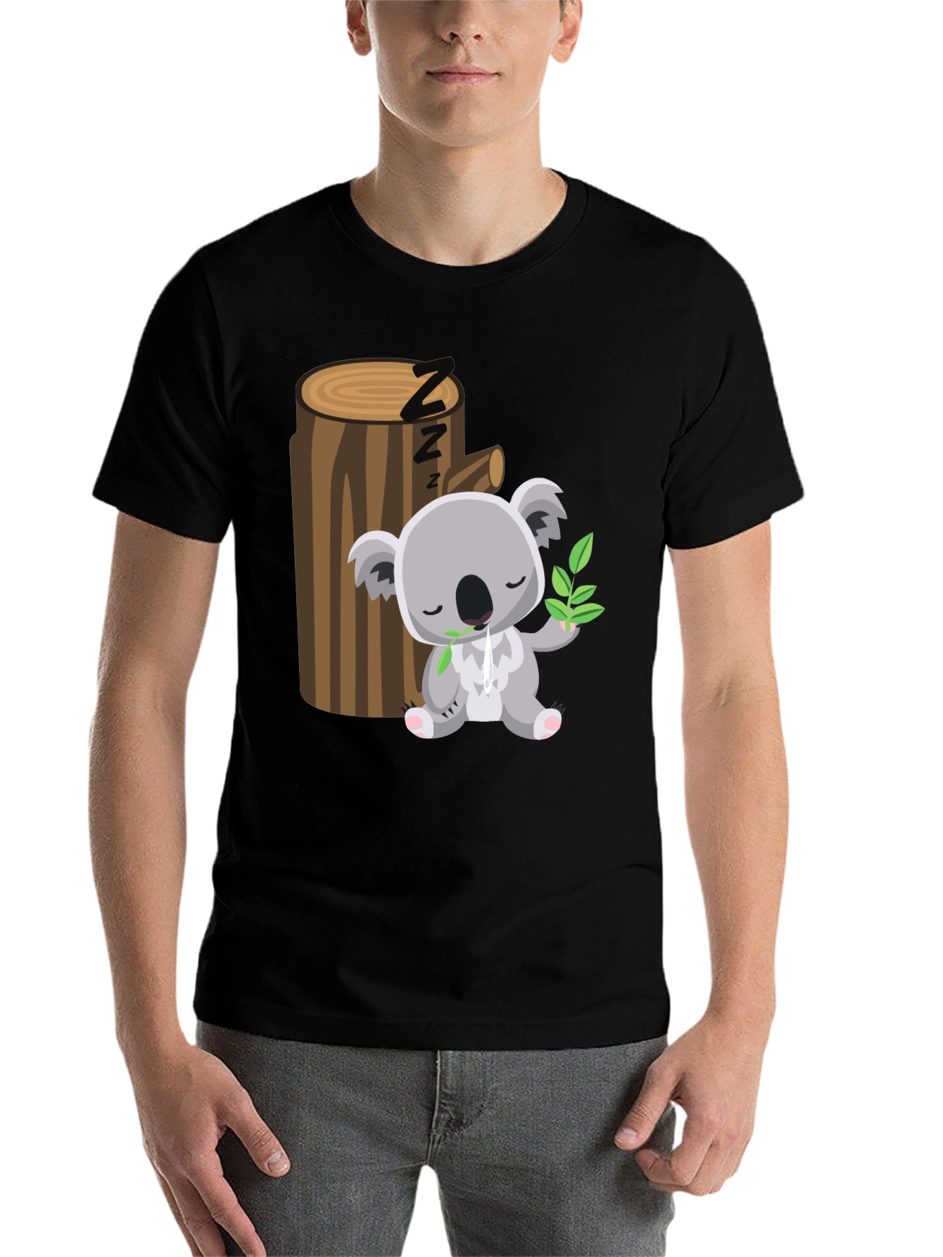 Black Sleeping Koala T-Shirt - Cute Cartoon Design view 7