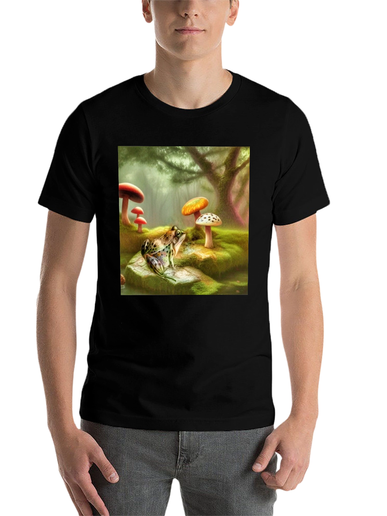 Black Frog & Mushroom Forest Graphic T-Shirt view 7