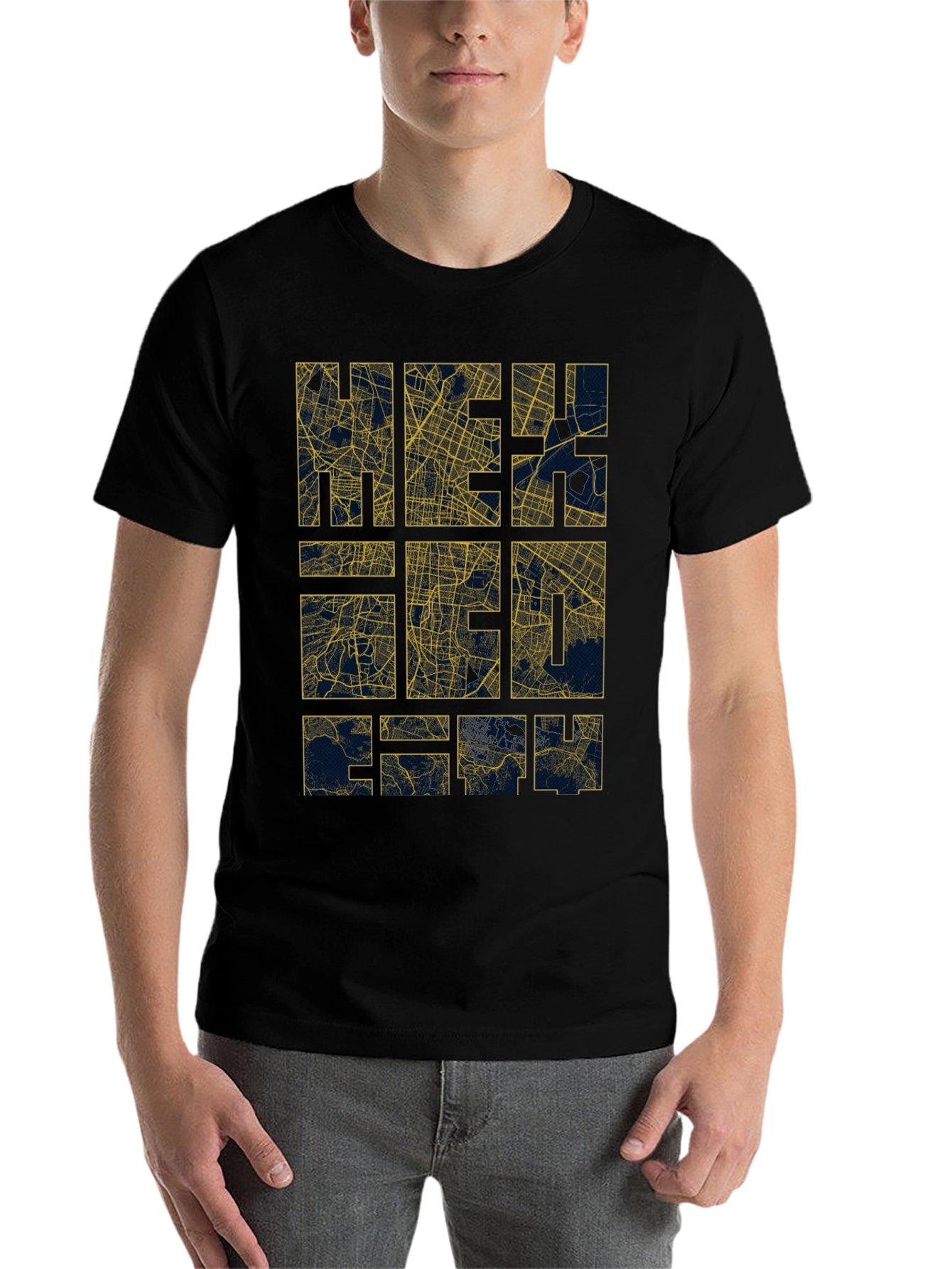 Black Geometric Map T-Shirt - Modern City Style view 7