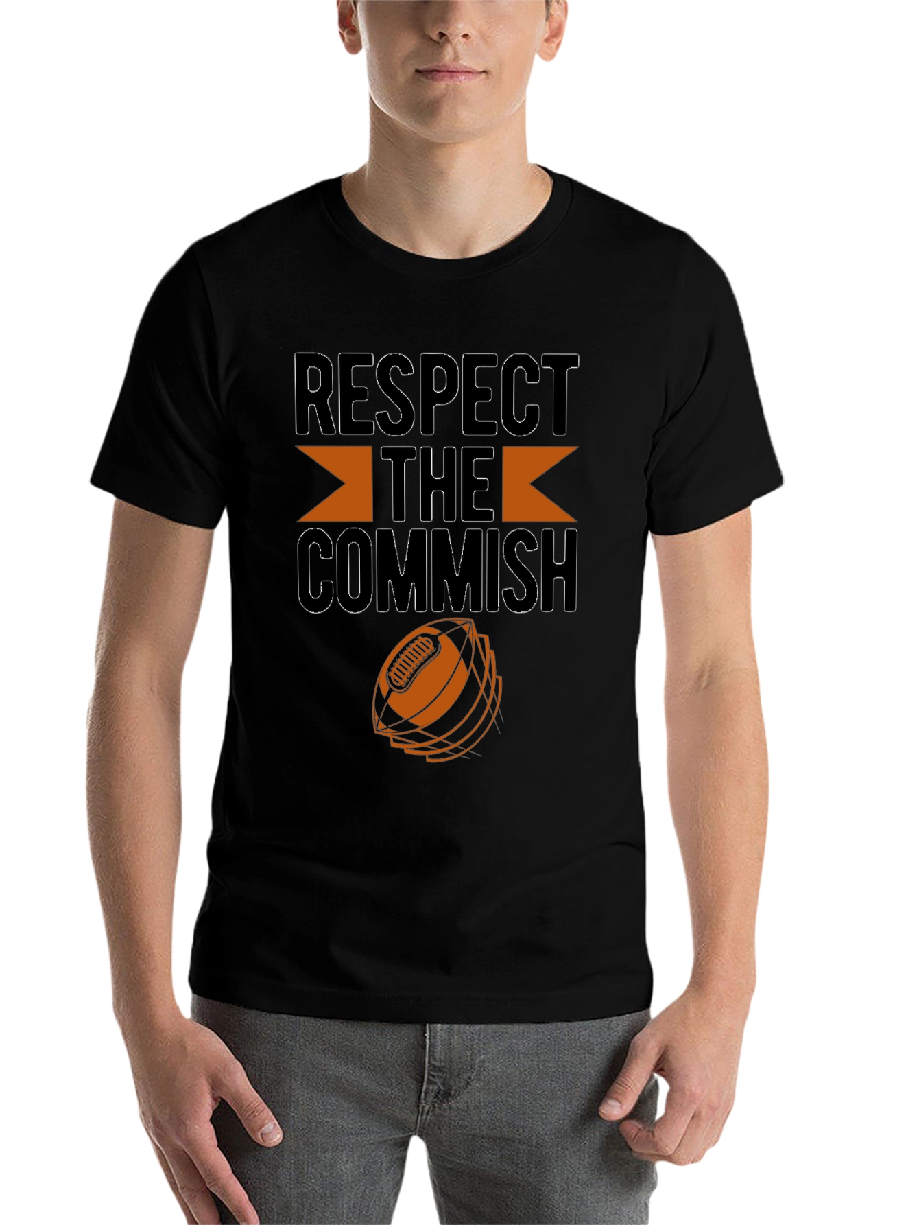 Black Respect the Commish Football Fan T-Shirt view 7
