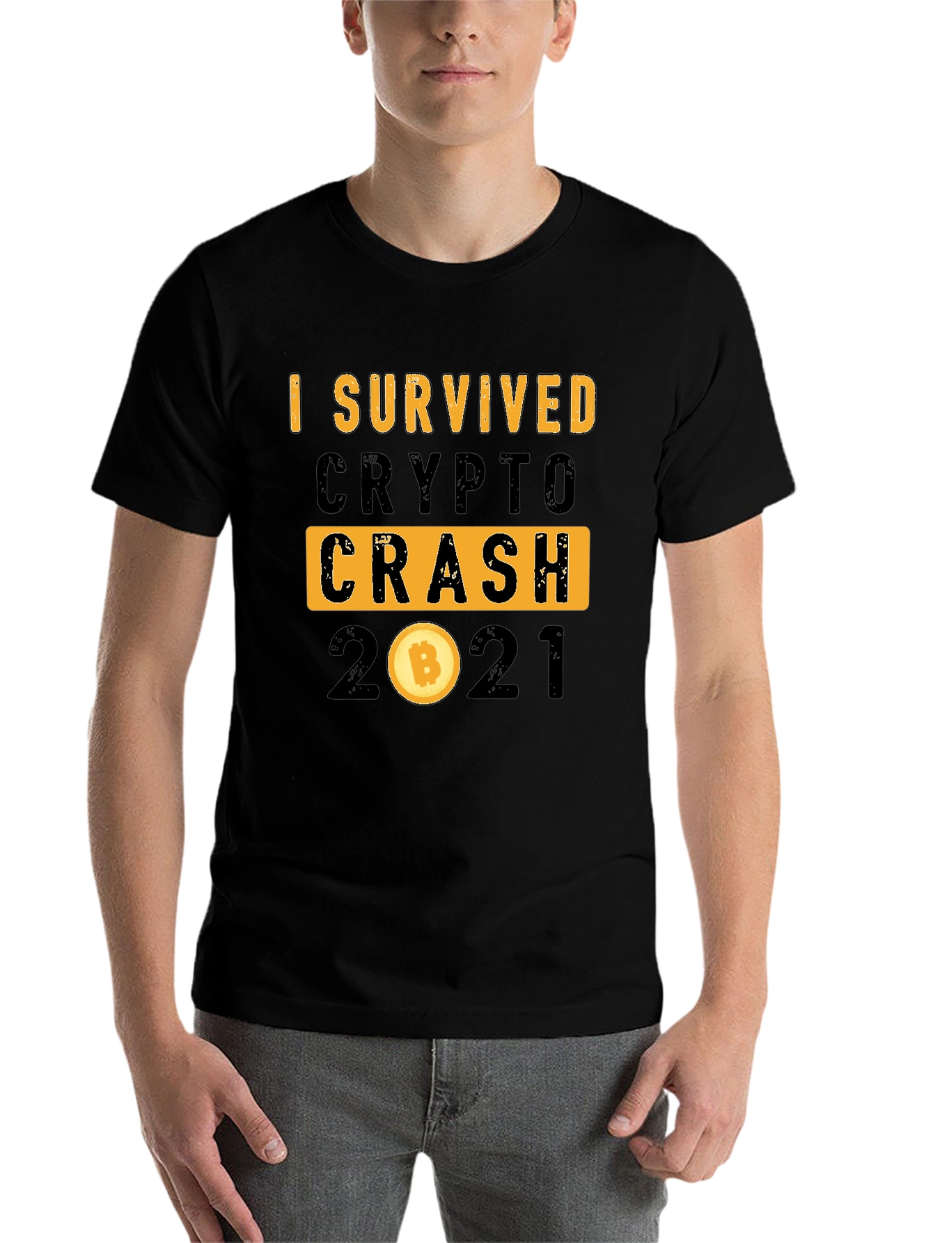 Black I Survived Crypto Crash 2021 T-Shirt view 7