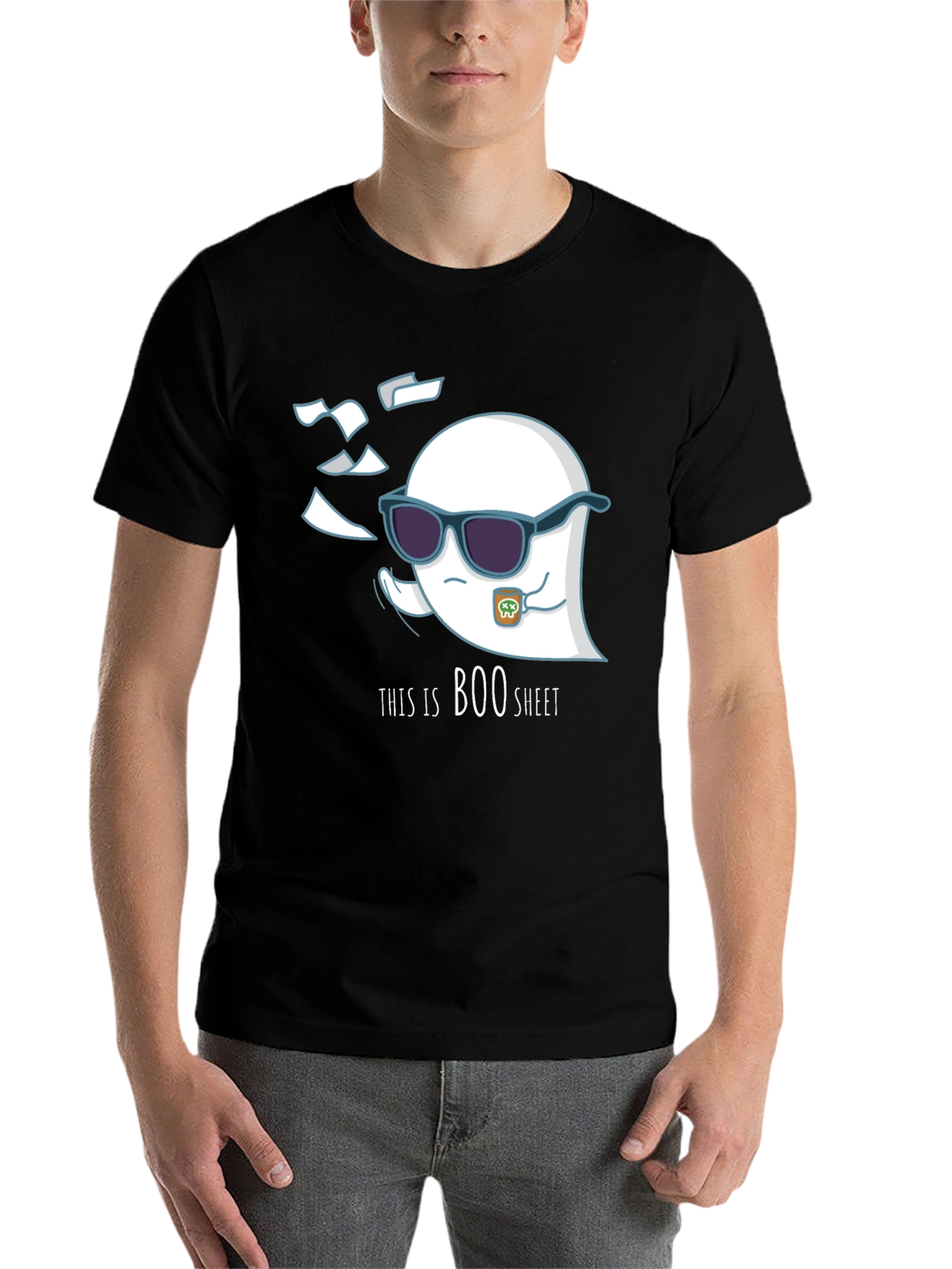 Black Cool Boo Sheet T-Shirt - Ghost Design view 7