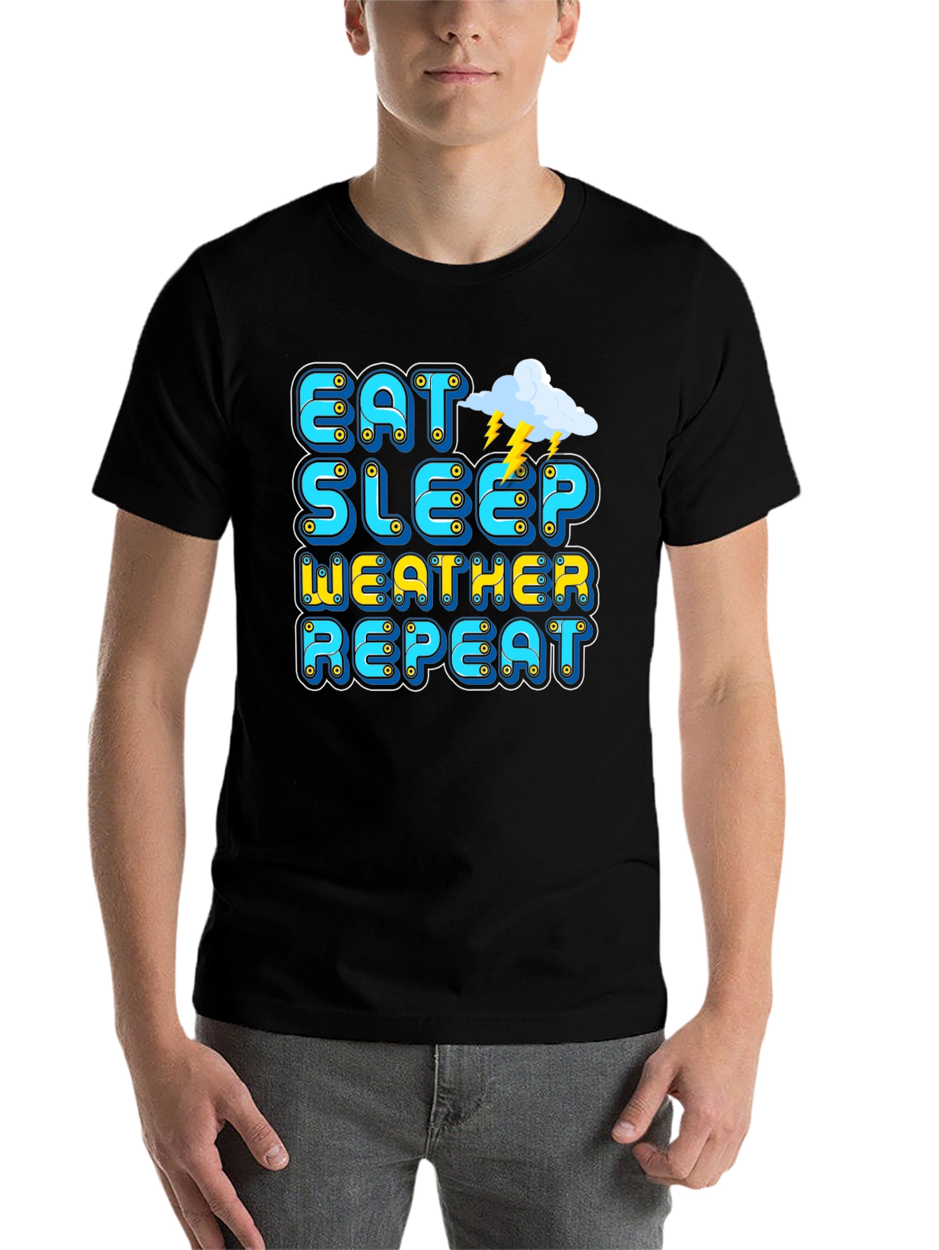 Black Eat Sleep Weather Repeat Graphic Tee view 7