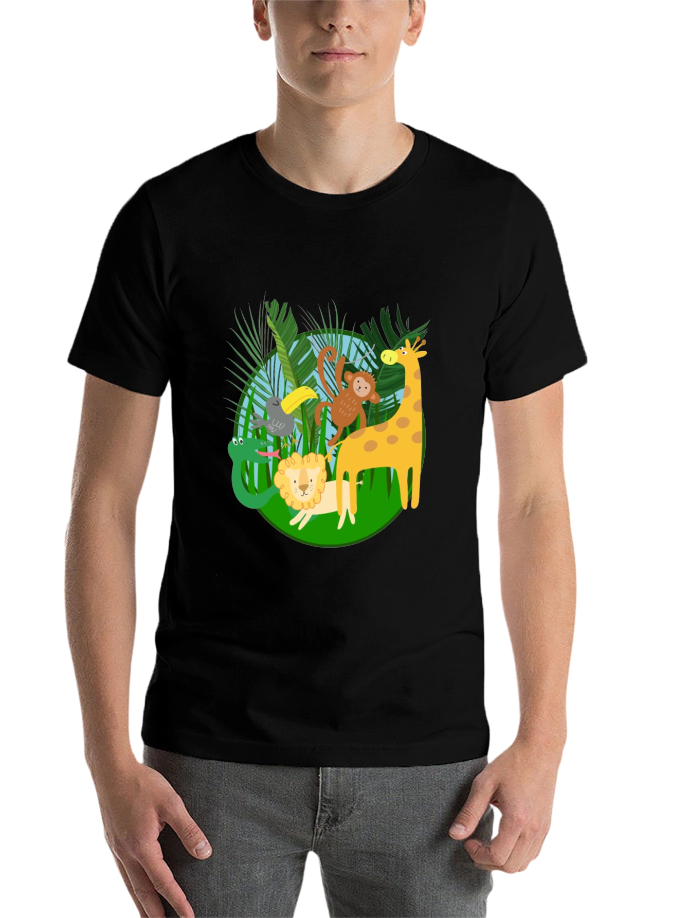 Black Jungle Animals T-Shirt - Fun & Playful Design view 7