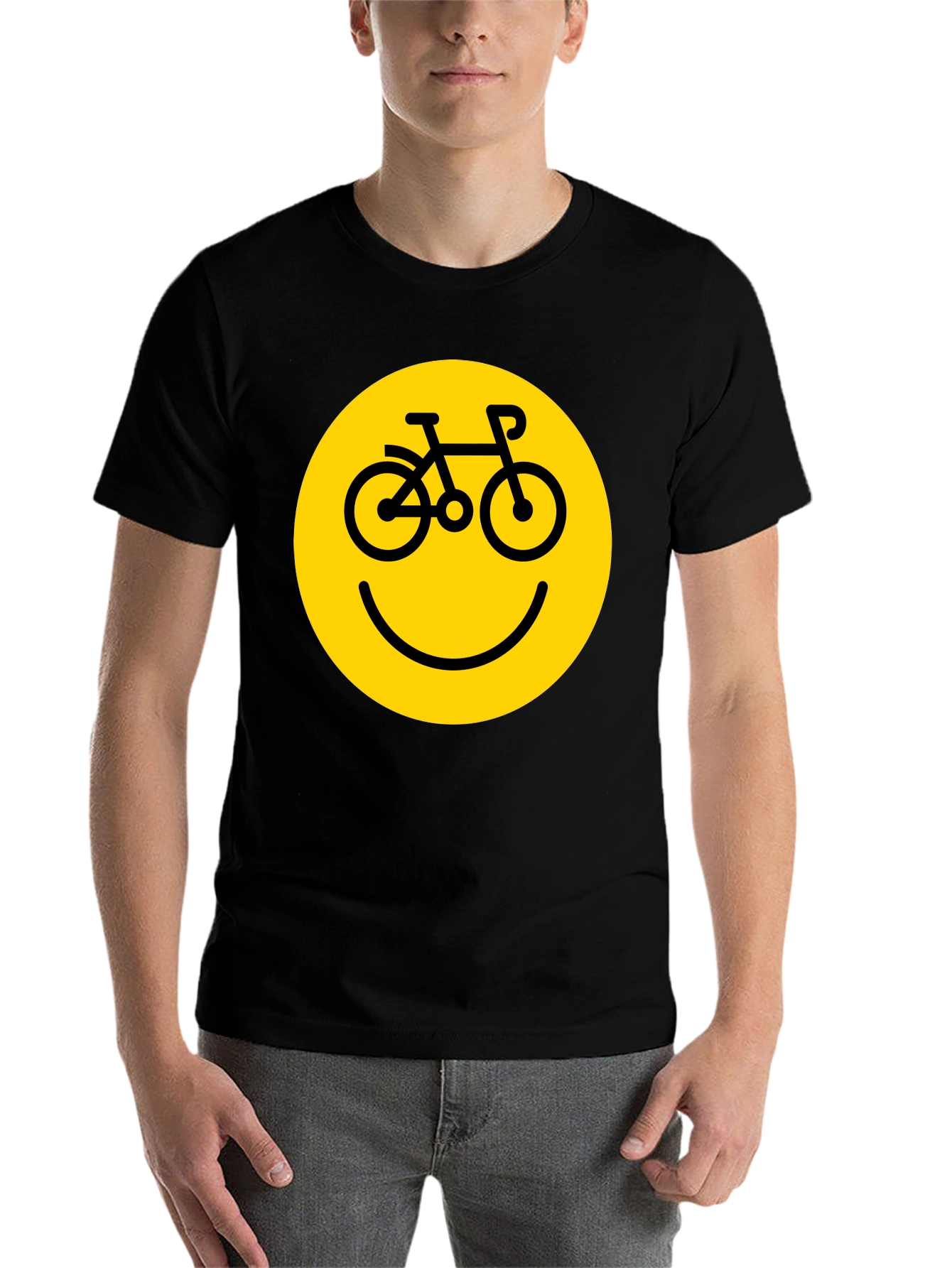 Black Smiley Face Bike T-Shirt - Yellow Graphic view 7
