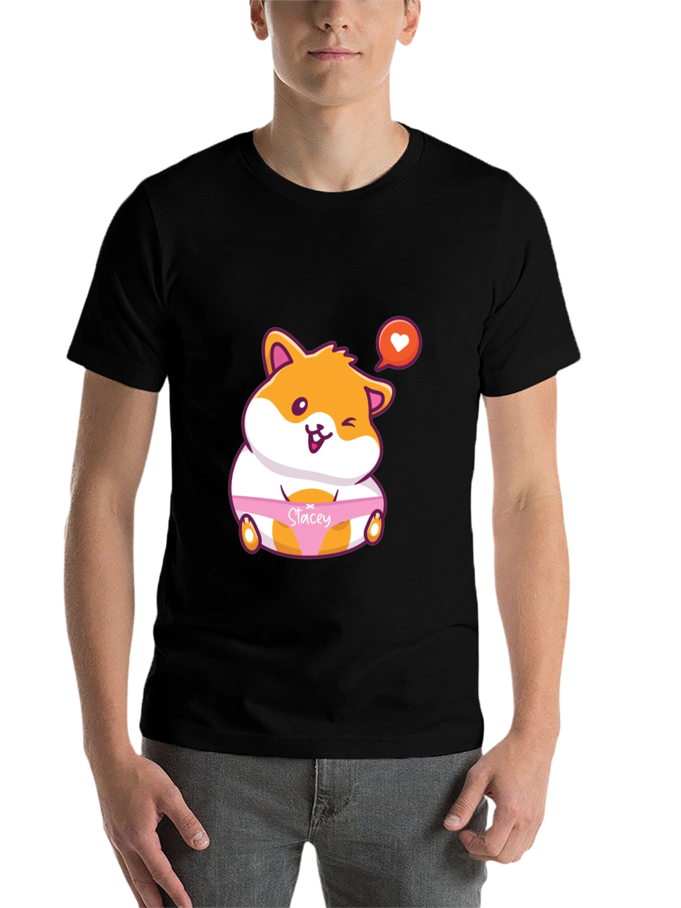Black Cute Hamster 'Stacey' Graphic T-Shirt view 7