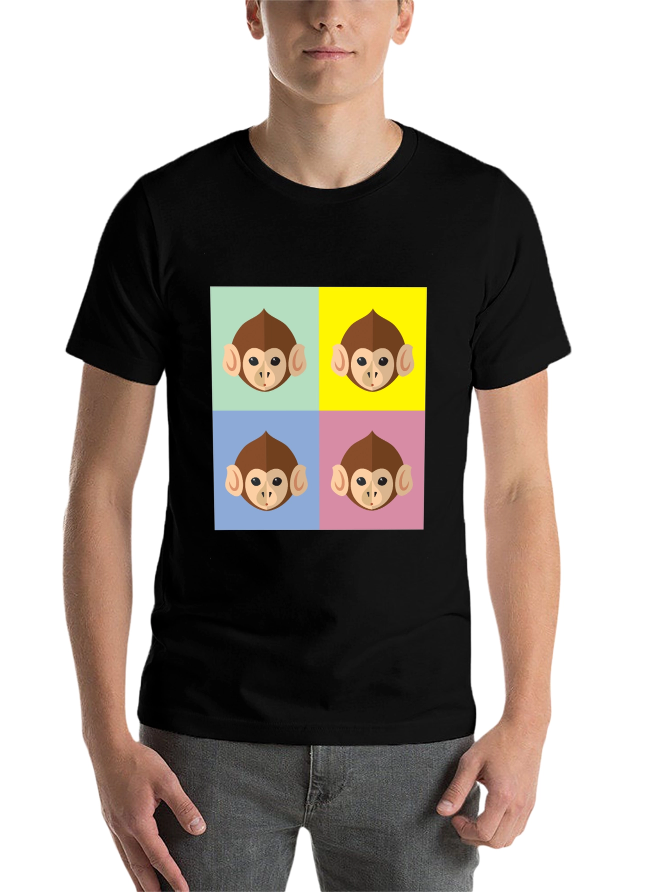 Black Funky Monkey Face Pop Art Graphic T-Shirt view 7