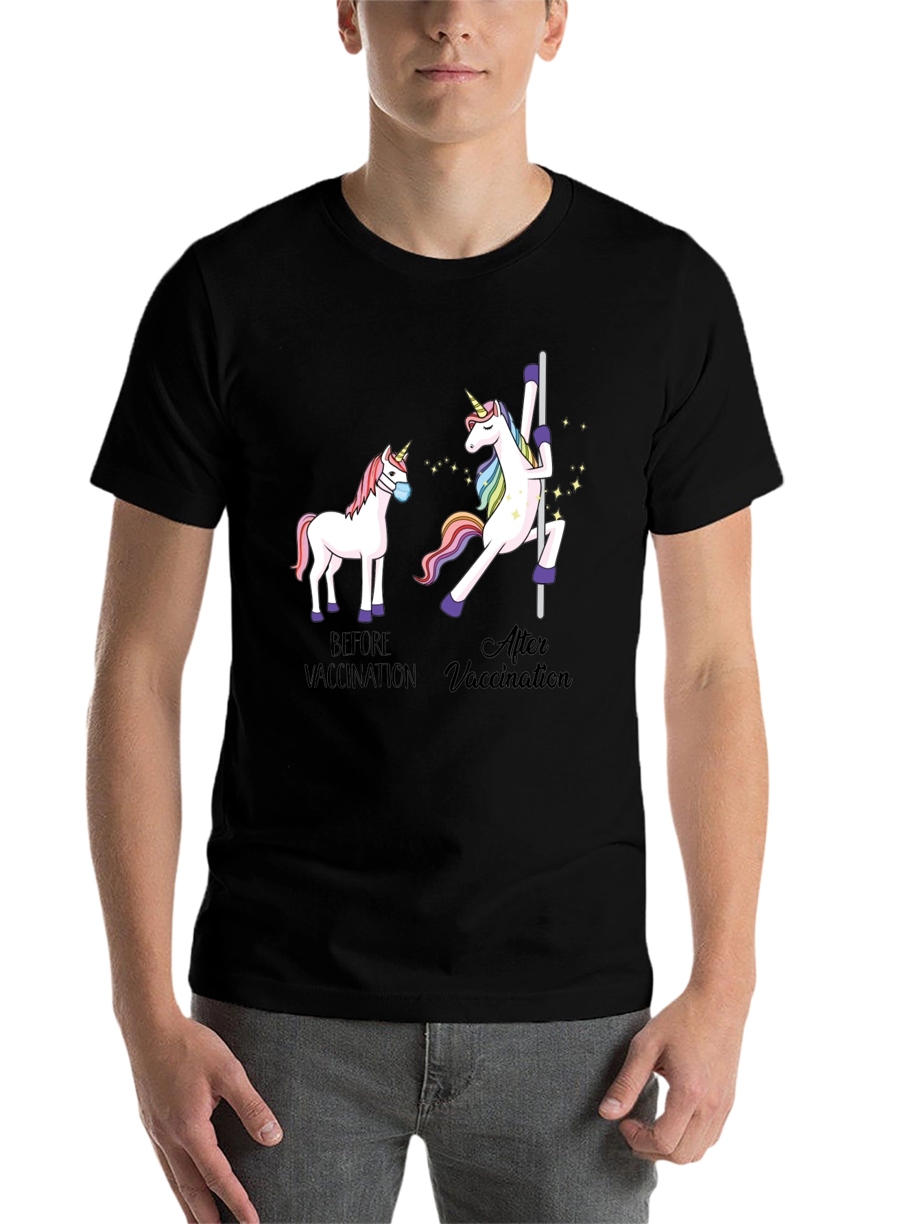 Black Vaccinated Unicorn Graphic Tee - Funny Health T-Shirt view 7