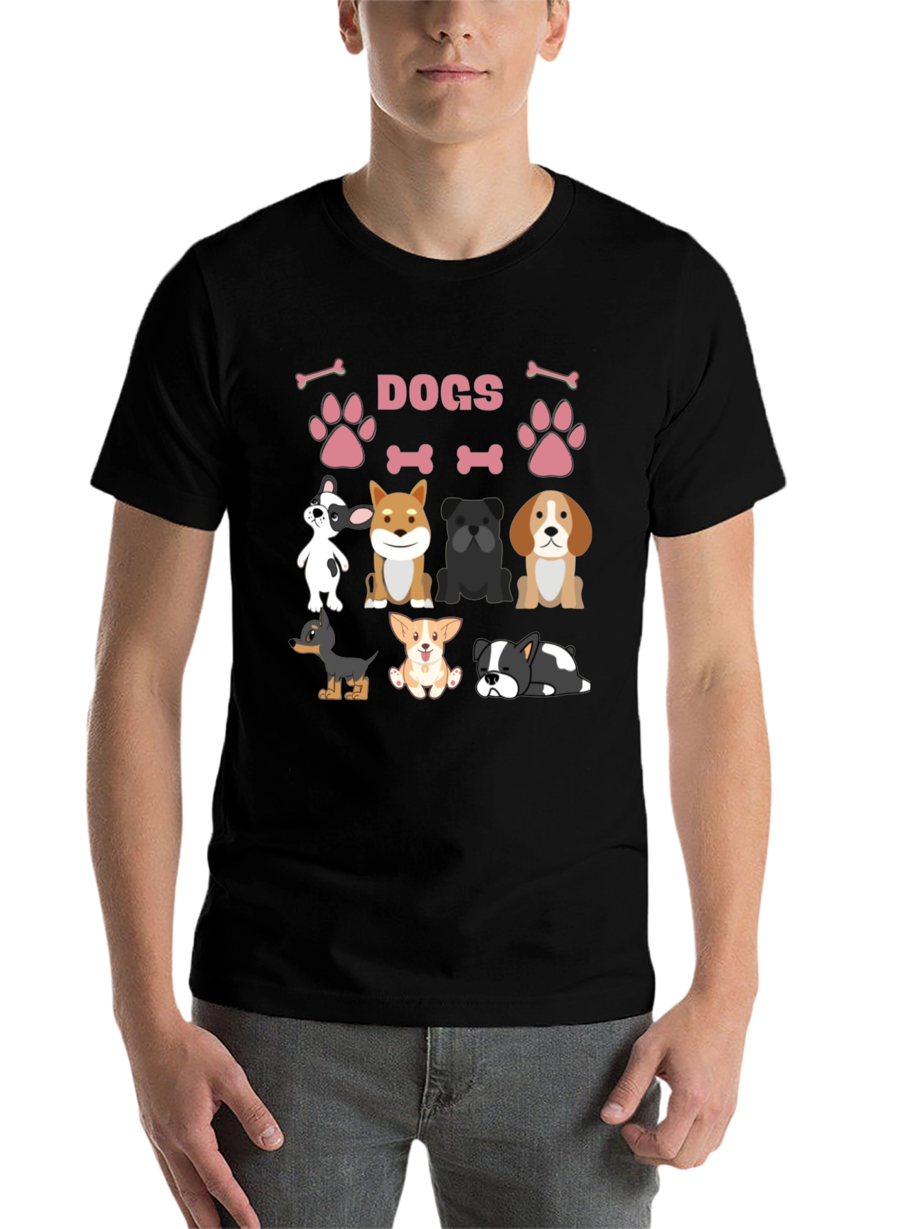 Black Cute Dogs Graphic Print T-Shirt view 7