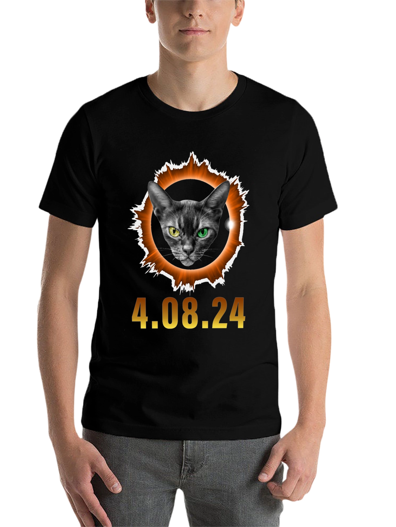 Black Eclipse Cat T-Shirt - April 8th, 2024 Solar Event view 7