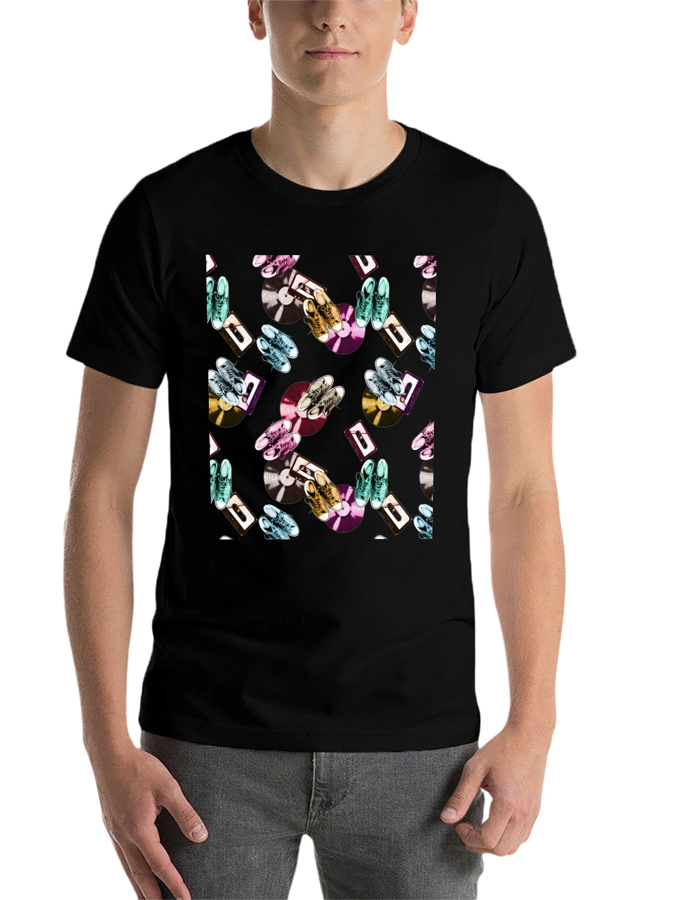 Black Retro Pattern T-Shirt view 7