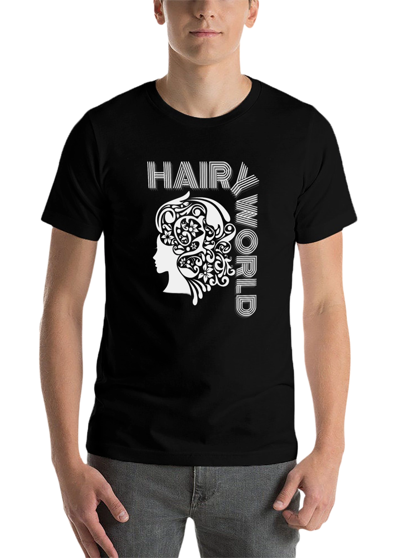 Black Hair World Graphic Tee - Unisex Black Cotton T-Shirt view 7
