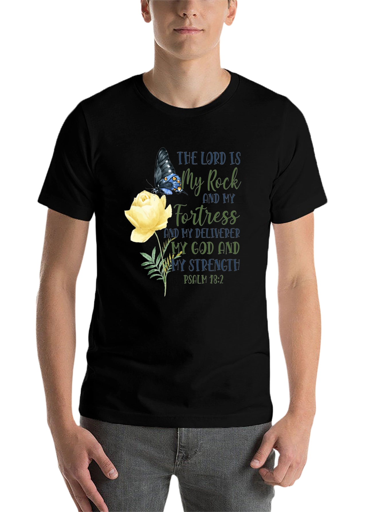 The Lord Is My Rock T-Shirt, Butterfly & Rose Design - 7