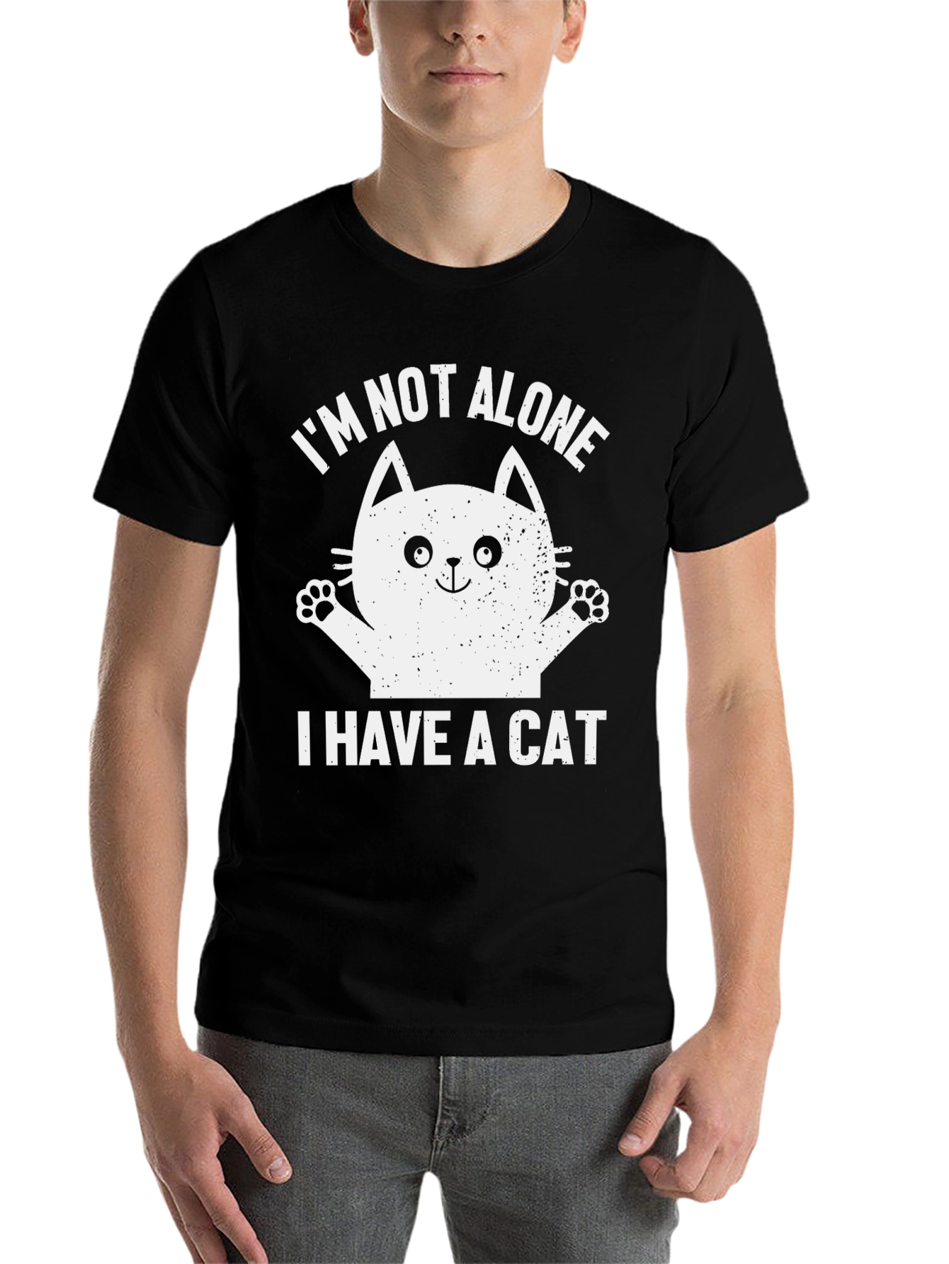 Black I'm Not Alone, I Have a Cat T-Shirt view 7