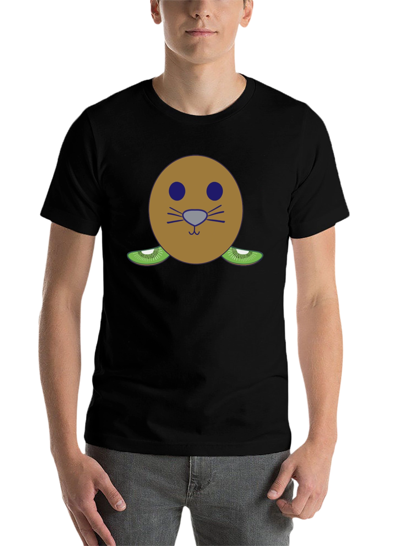 Black Kiwi Fruit Face T-Shirt - Funny Graphic Tee view 7
