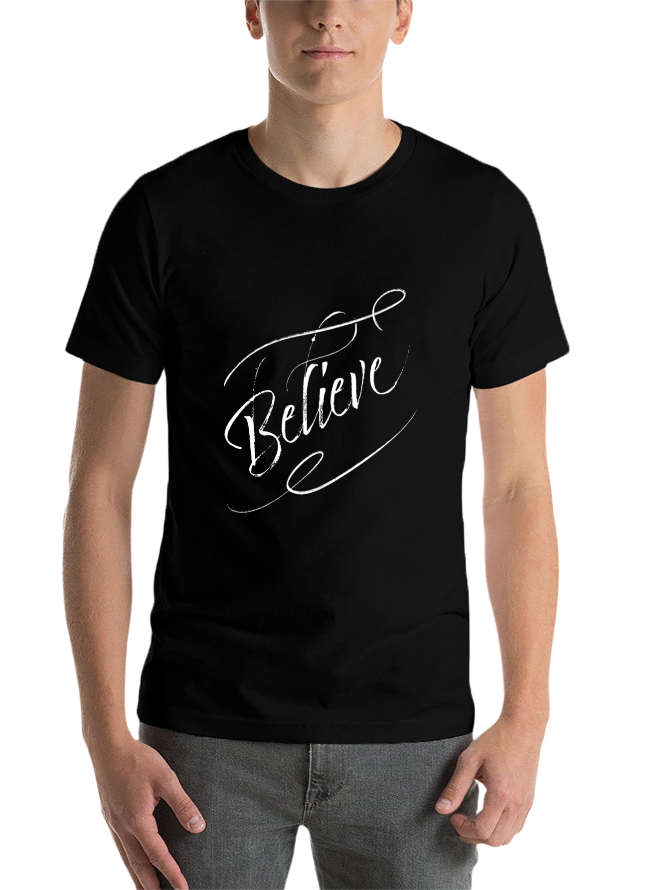 Believe Graphic Tee - Black Cotton Casual T-Shirt - 7