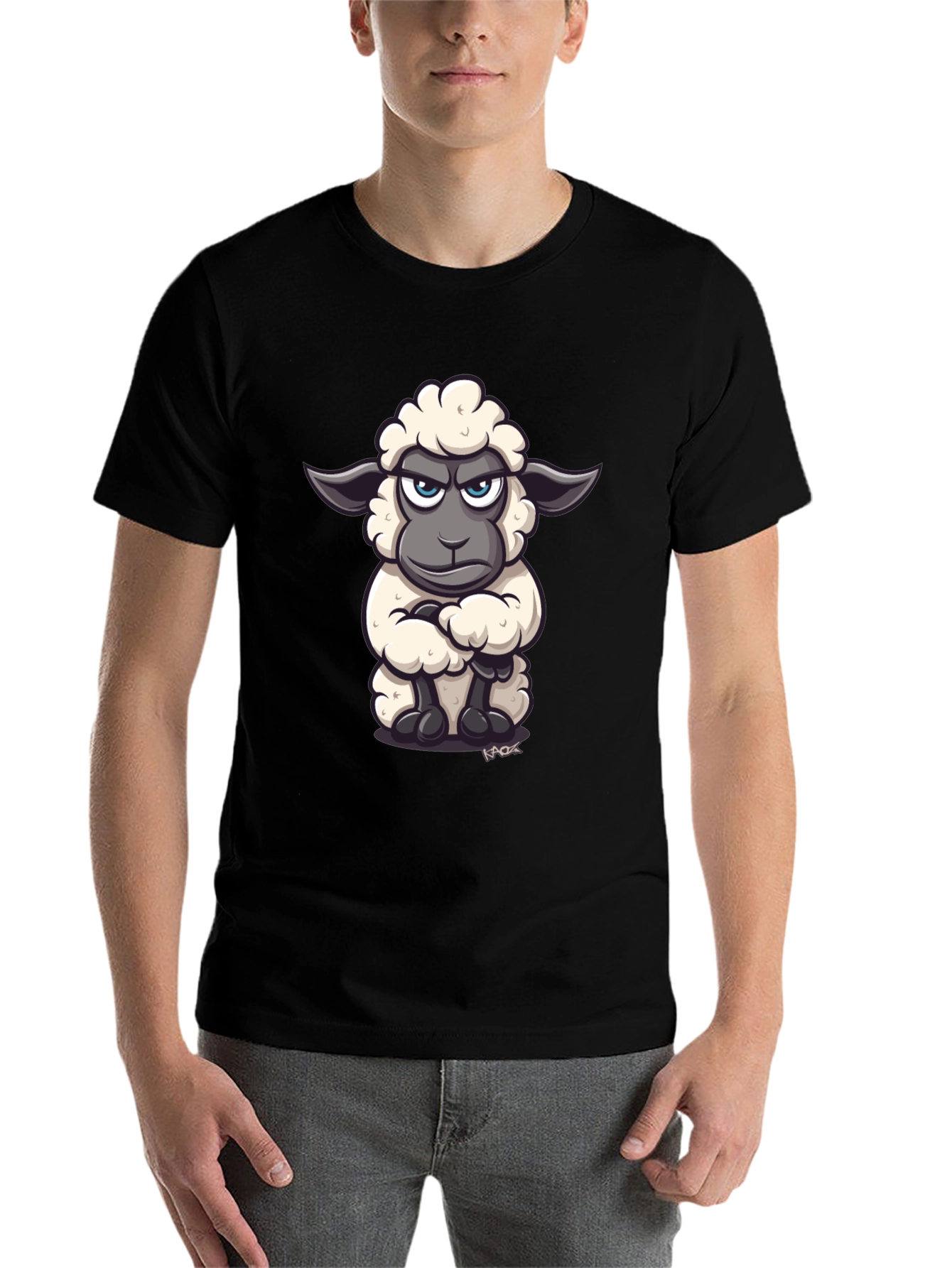Black Grumpy Sheep Graphic Tee - Unique Cartoon Design view 7