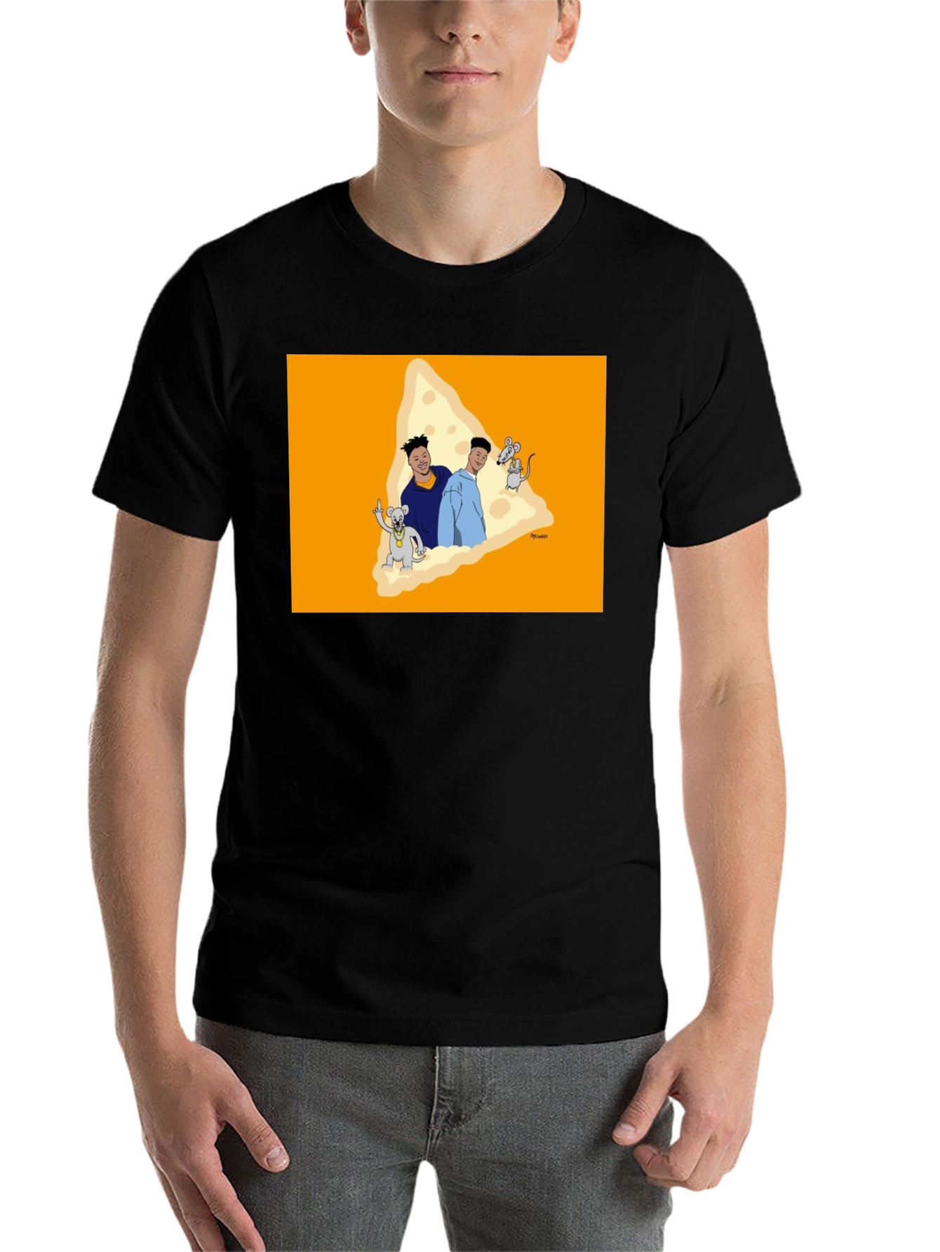 Black Cartoon Cheese Graphic T-Shirt view 7
