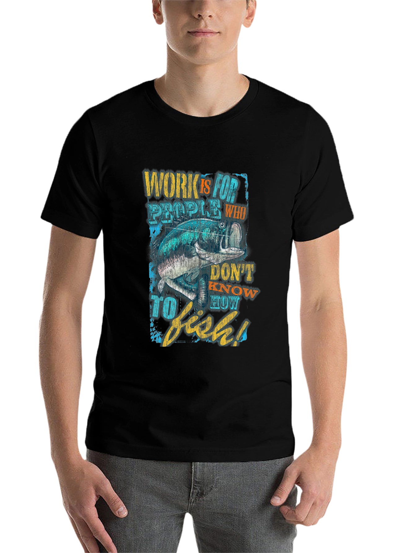 Black Fishing Graphic T-Shirt - Work is for People view 7