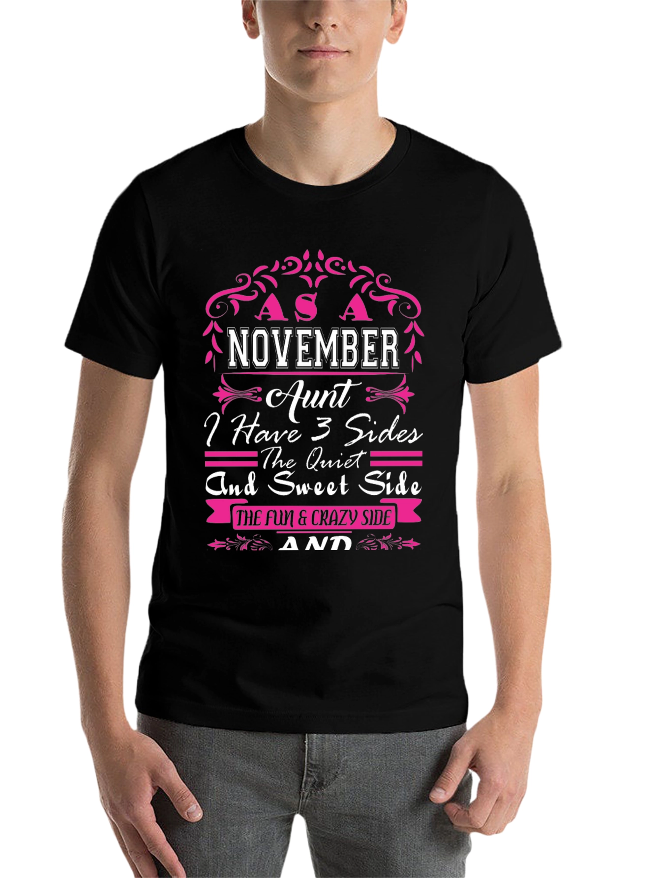 Black November Aunt T-Shirt - 3 Sides view 7