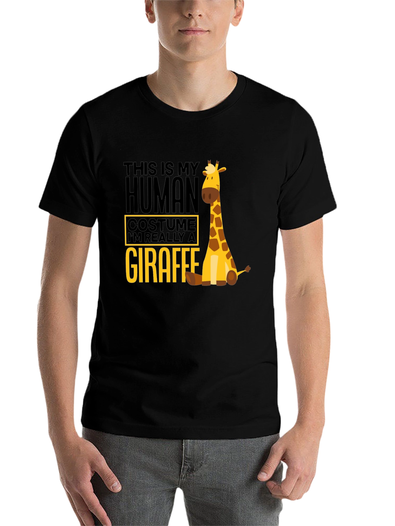 Black Human Costume Giraffe T-Shirt - Funny Animal Tee view 7