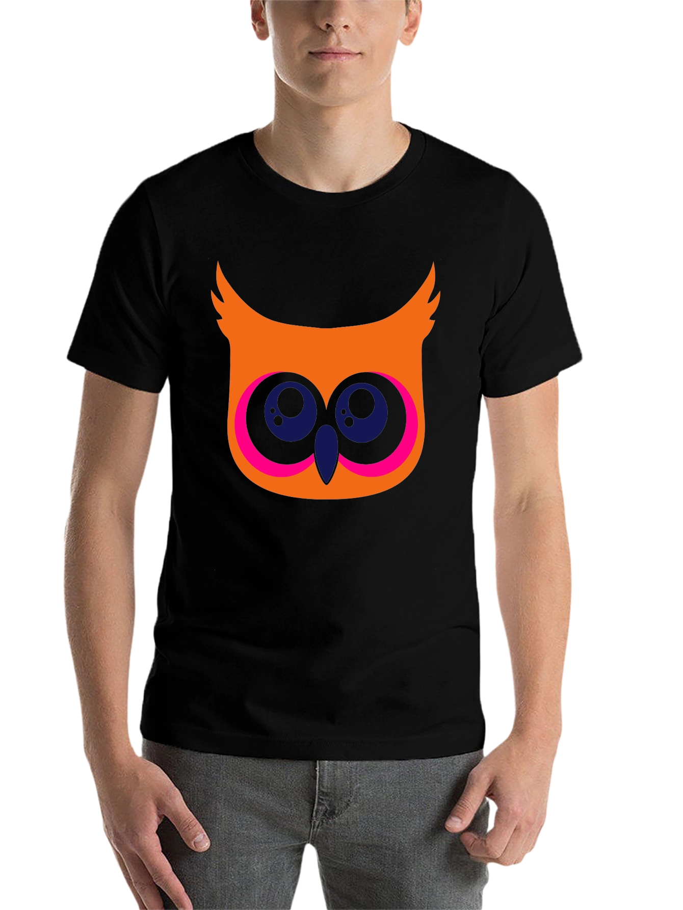 Black Cool Owl Graphic T-Shirt - Black Cotton Tee view 7