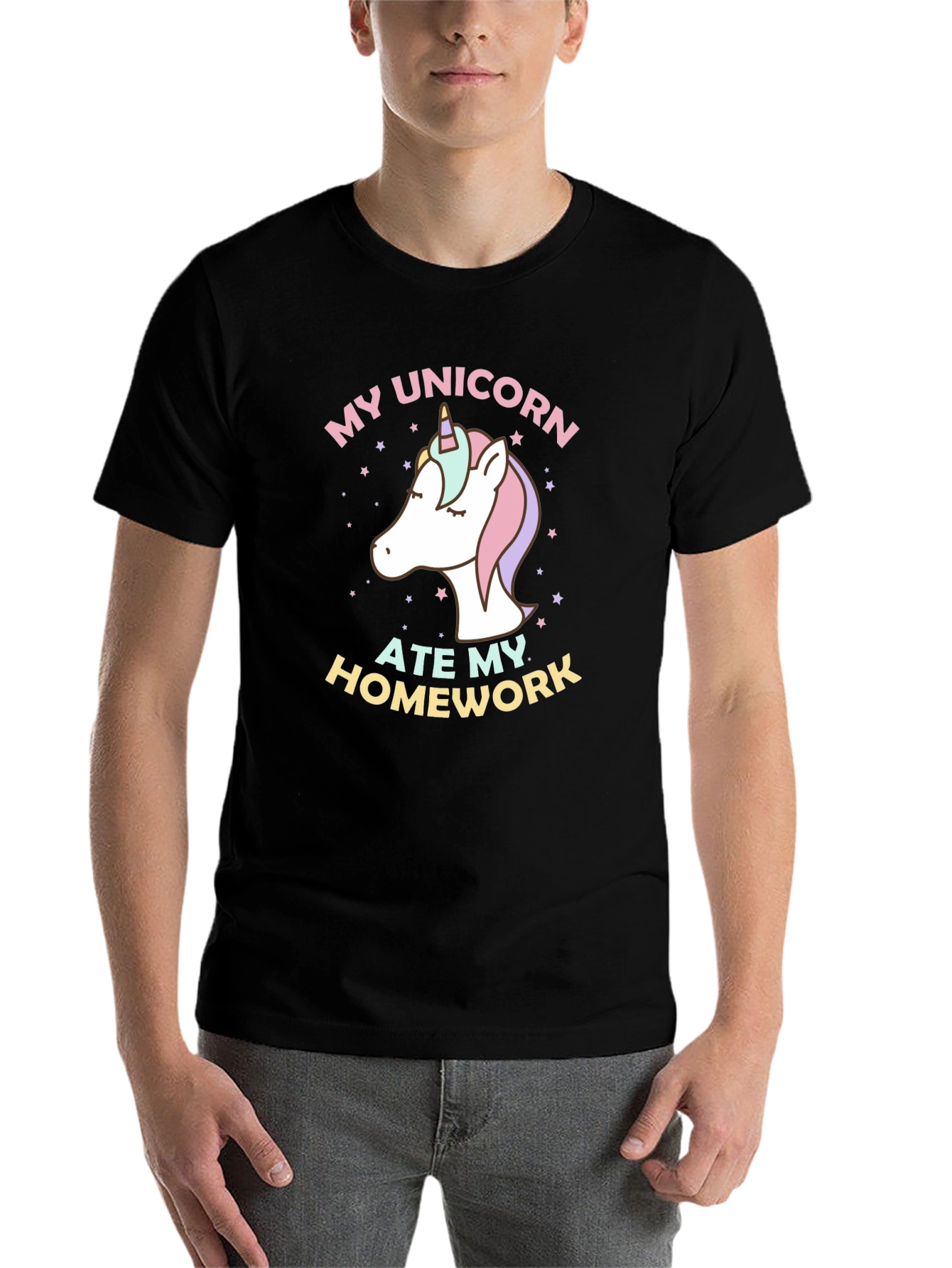 Black My Unicorn Ate My Homework T-Shirt - Black view 7