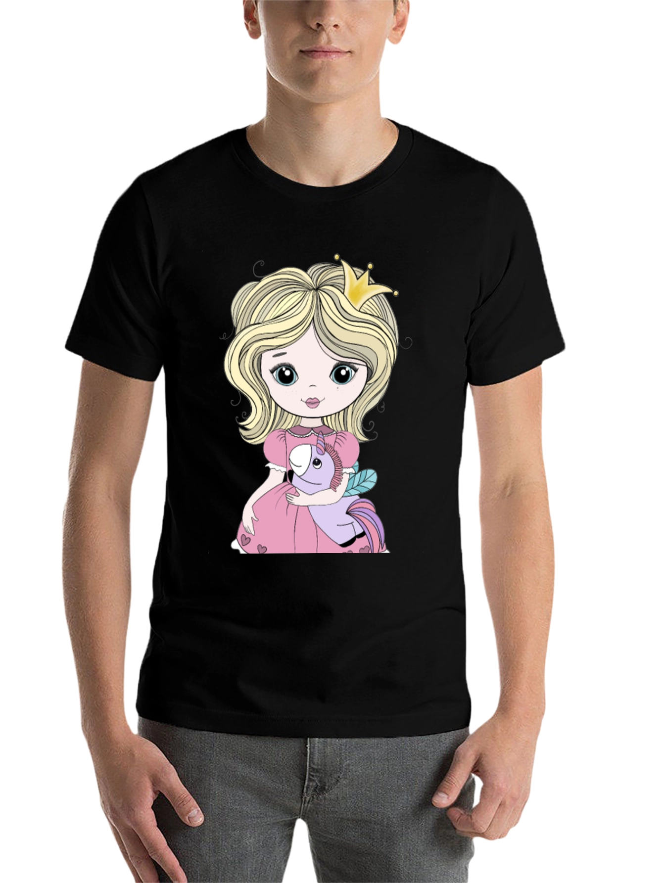 Black Princess Girl with Unicorn Toy Graphic T-Shirt view 7