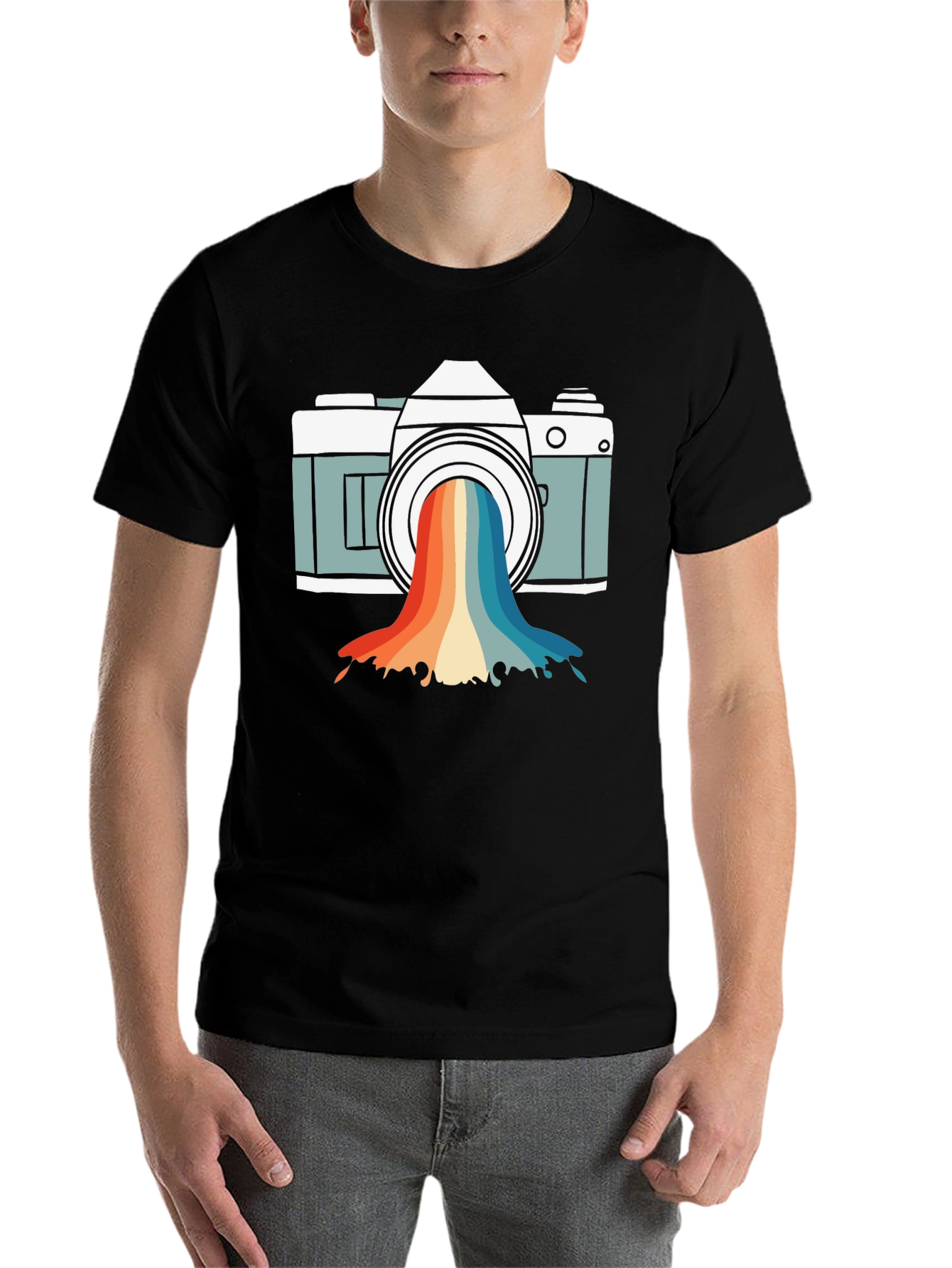 Black Retro Camera Rainbow Graphic Tee view 7