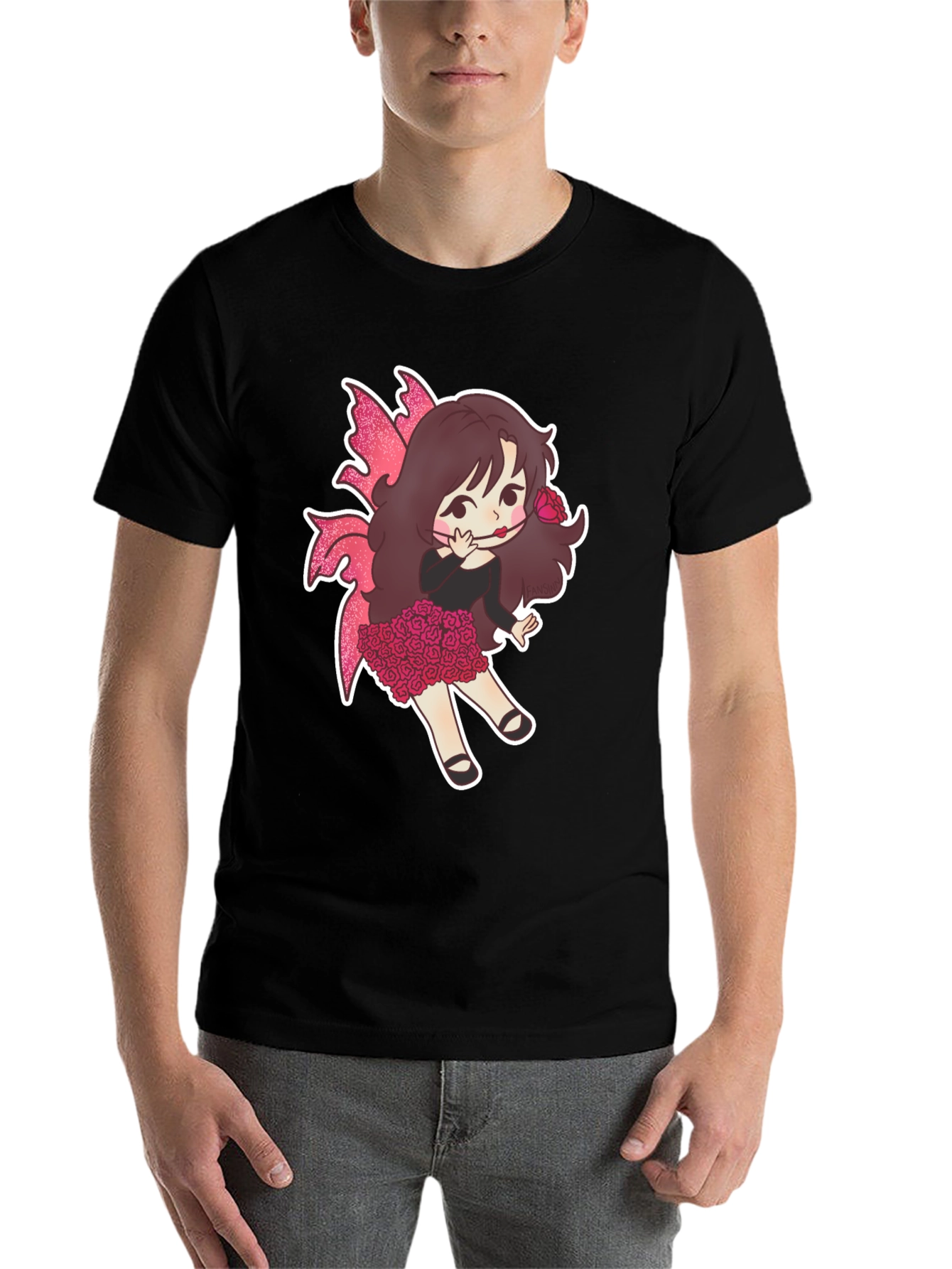 Black Whimsical Fairy Girl Graphic T-Shirt view 7