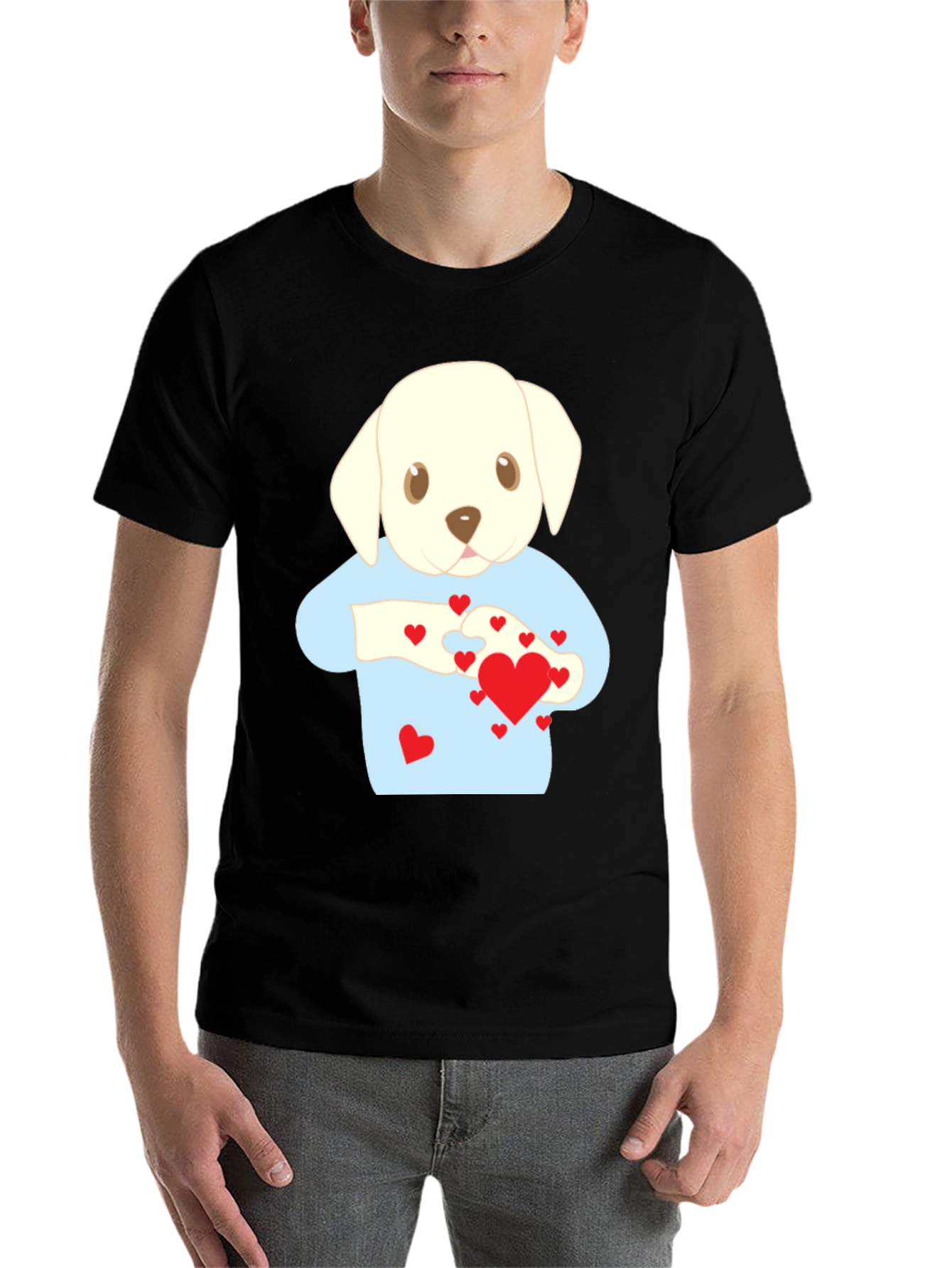 Black Puppy Love T-Shirt - Heart Puzzle Graphic Tee view 7